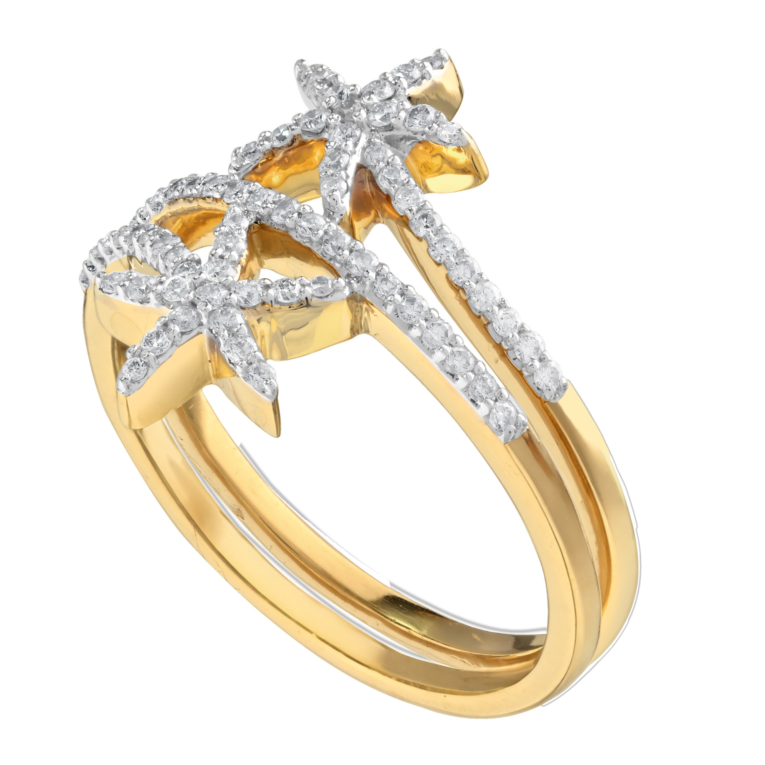 Oceanity&trade; 14K Two Tone Ring Double Starfish Wrap Diamond 0.33 Ctw