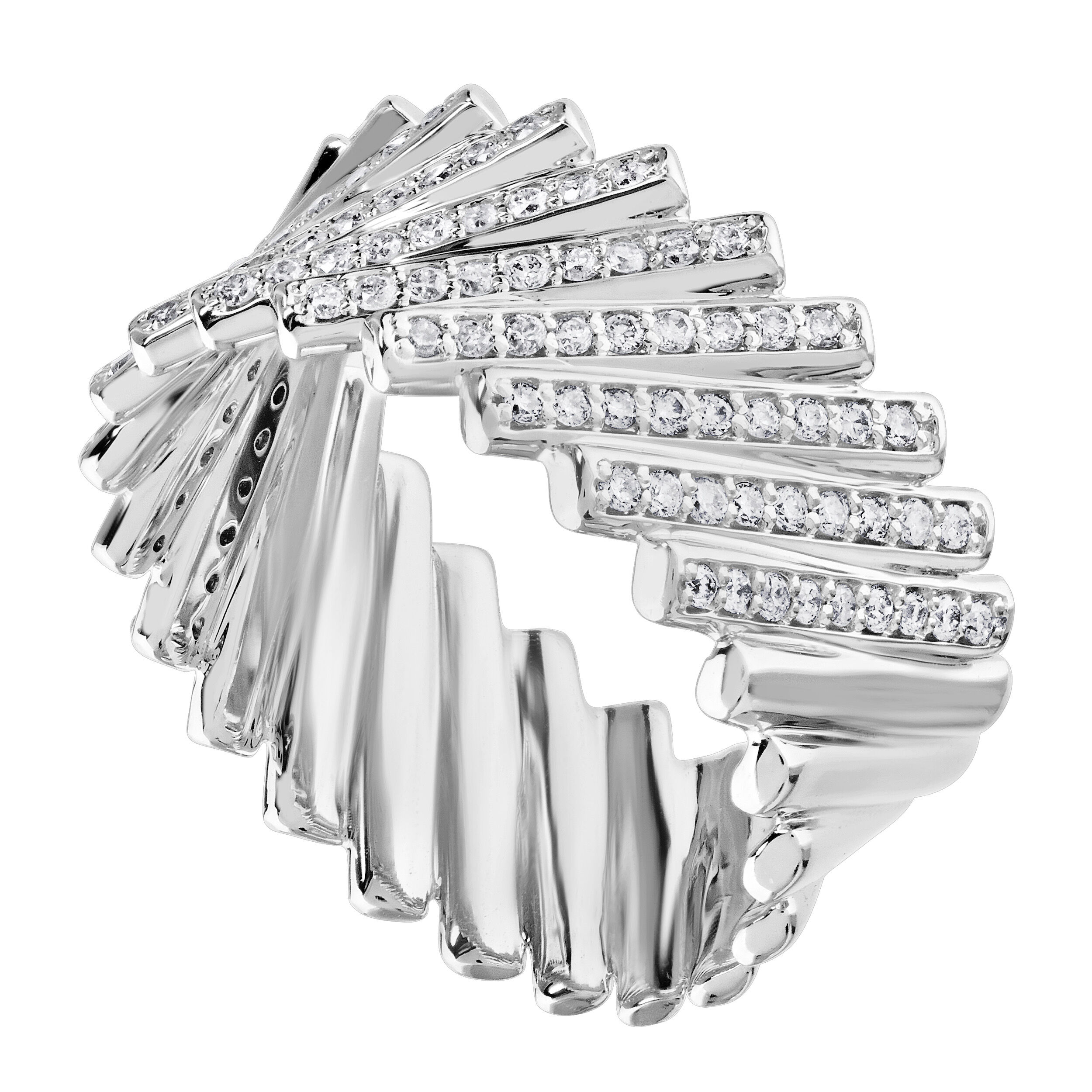 14K White Gold Diagonal Pave Set Rows Ring Diamond 0.50 Ctw