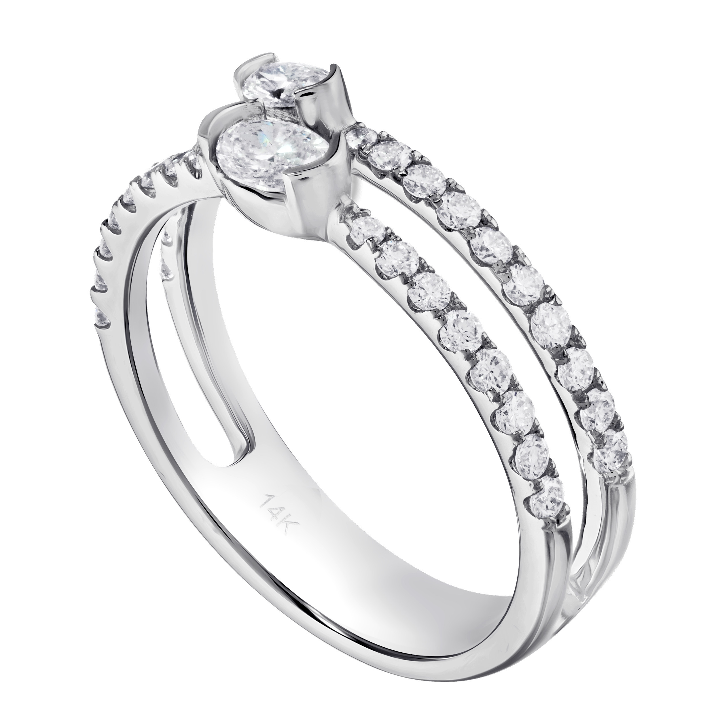 14K White Gold Matte Center with Diamond Rails Oval Diamonds 35 Dias. 3/4 Ctw Diamond Ring 0.75 Ctw