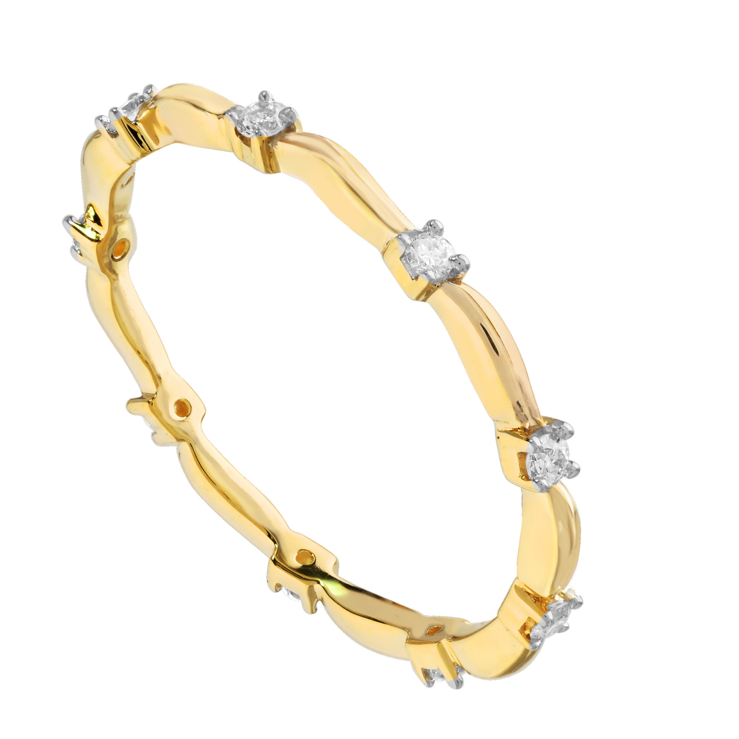 TriUnity&trade; 14K Yellow Gold Stackable Evenly Spaced Prong Set Diamond With Polished Between 0.10 Ctw