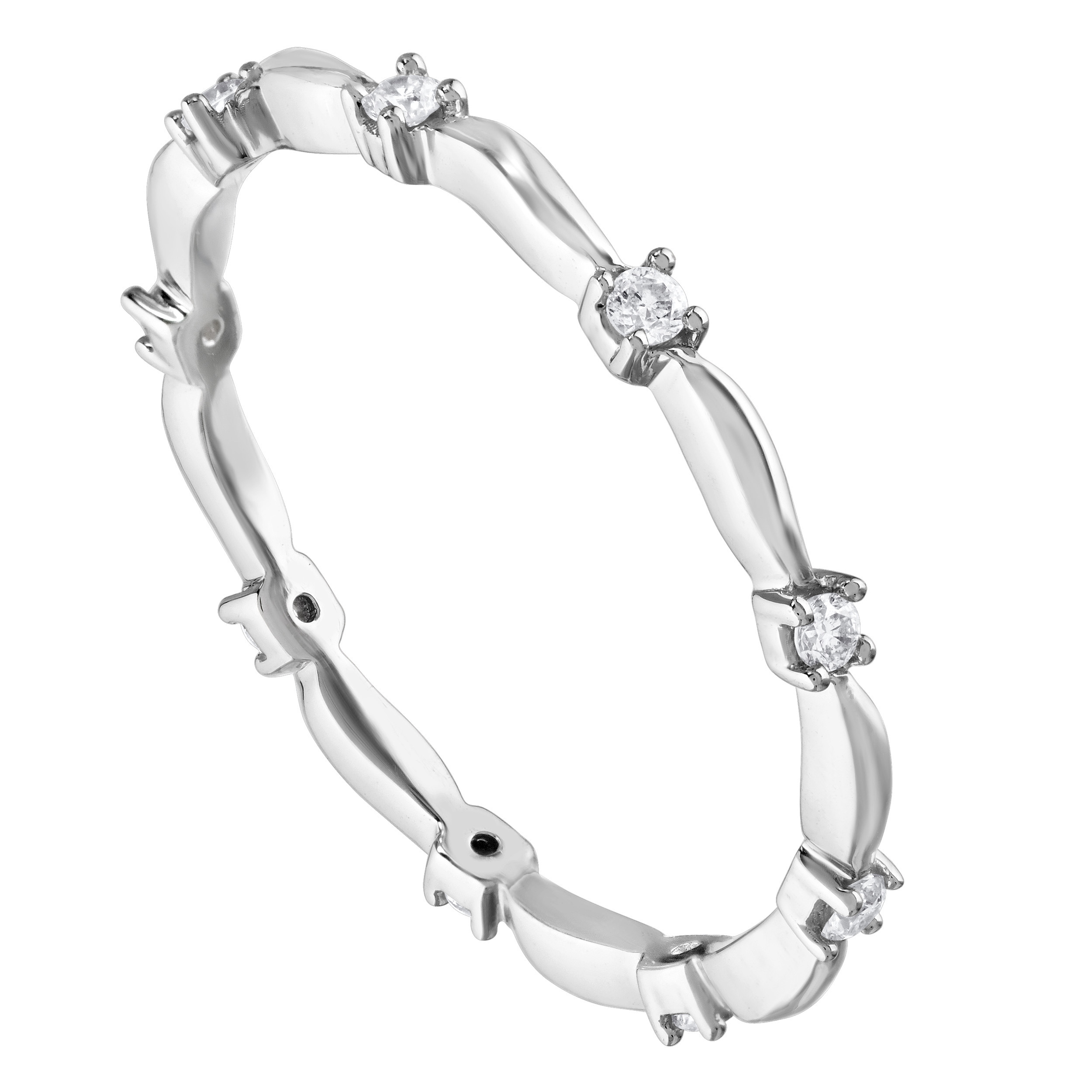 TriUnity&trade; 14K White Gold Stackable Evenly Spaced Prong Set Diamond With Polished Between 0.10 Ctw