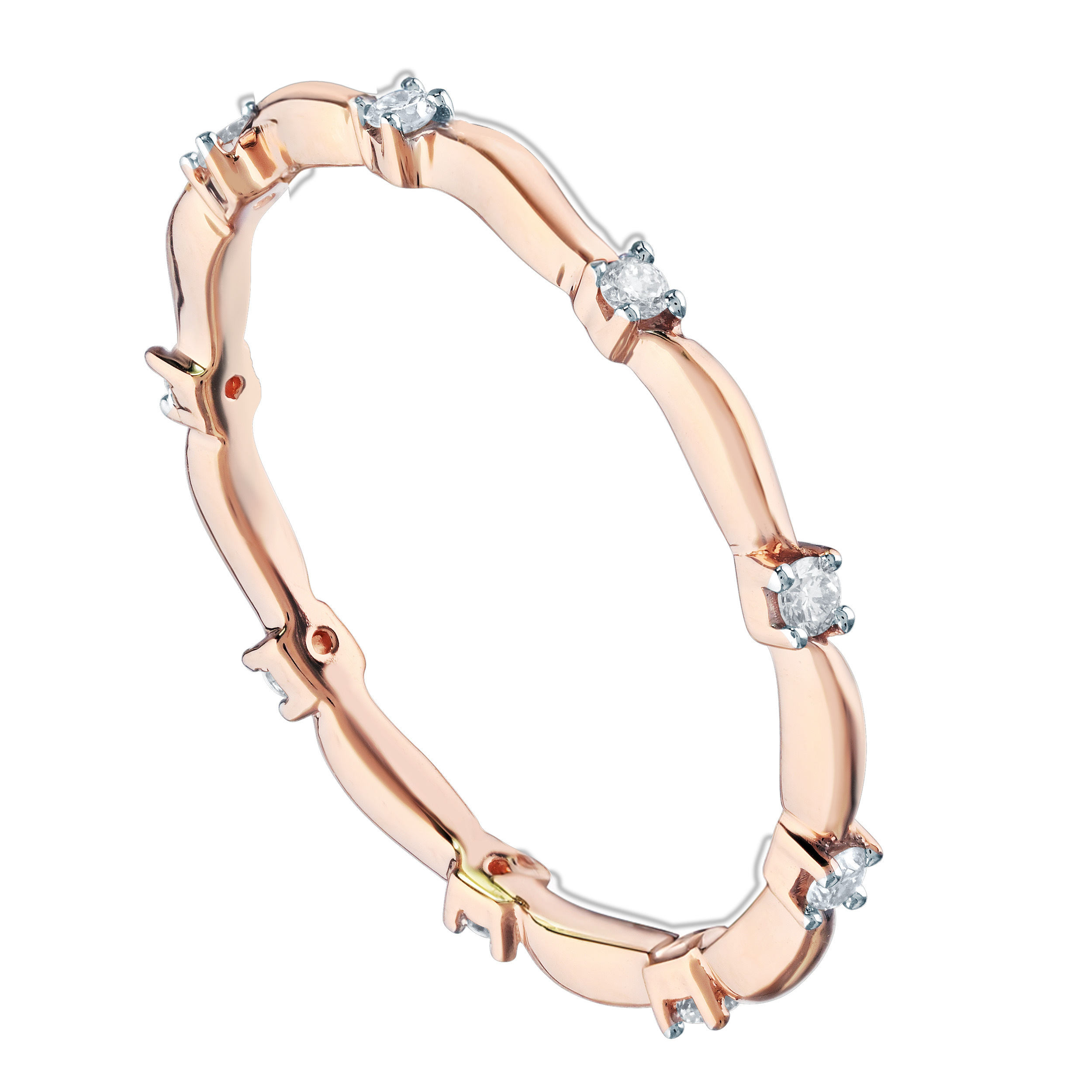 TriUnity&trade; 14K Rose Gold Stackable Evenly Spaced Prong Set Diamond With Polished Between 0.10 Ctw