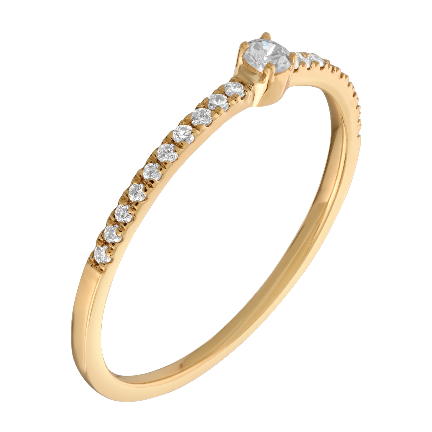 14K Yellow Gold Pave Set Shank with Round Center Diamond Ring 0.15 Ctw