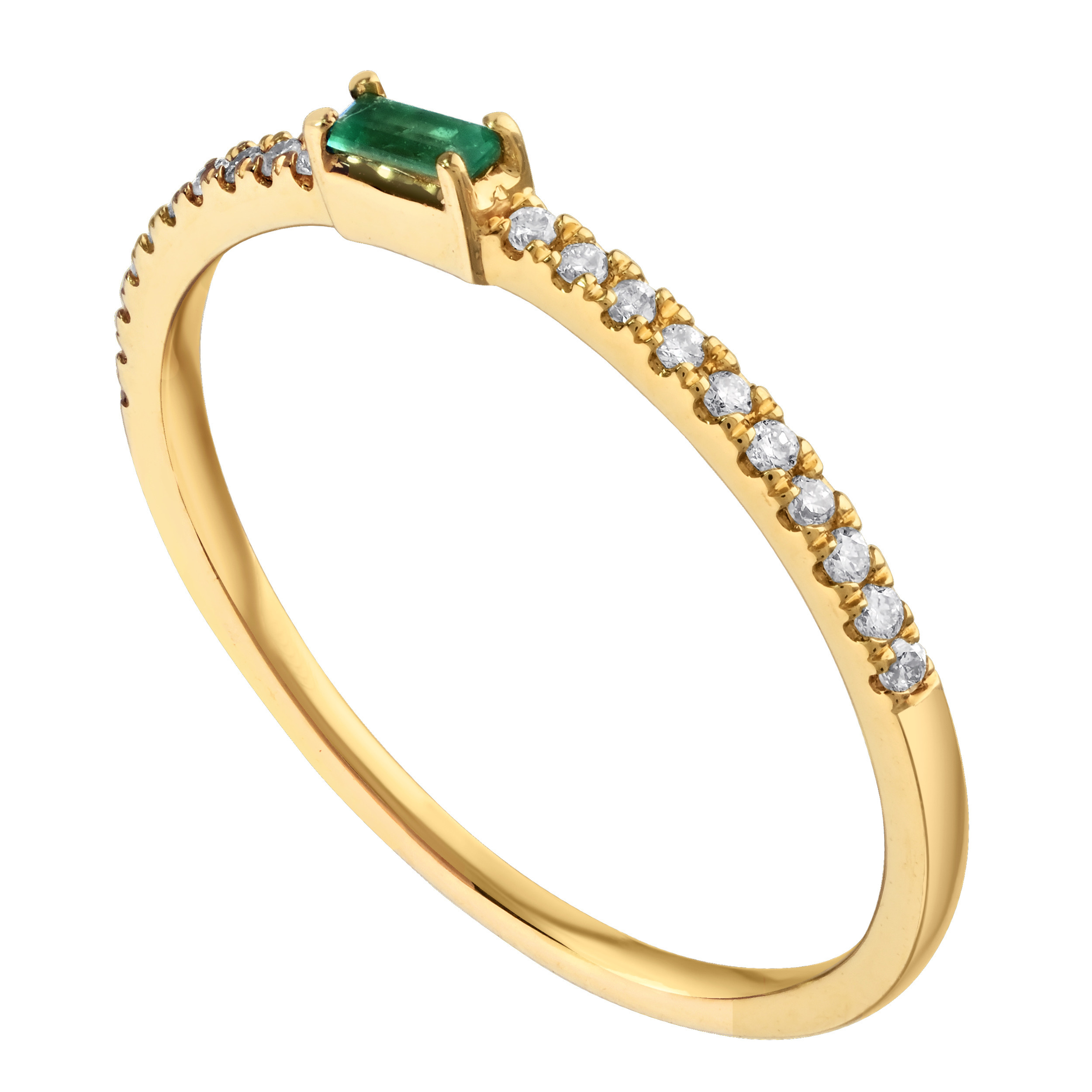 TriUnity&trade; 14K Yellow Gold Pave Set Shank Color Baguette Center 0.15 Ctw