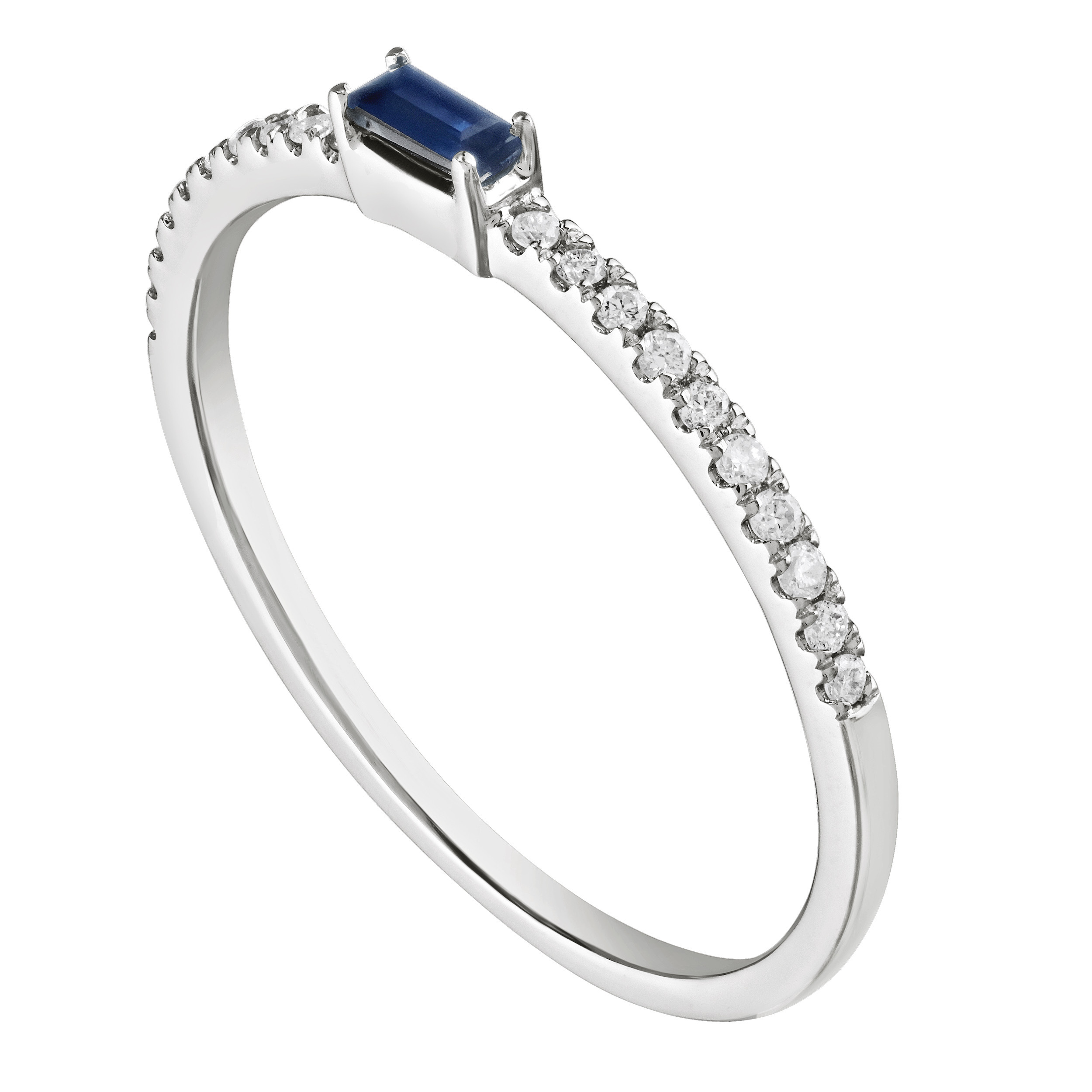 TriUnity&trade; 14K White Gold Pave Set Shank Color Baguette Center 0.15 Ctw