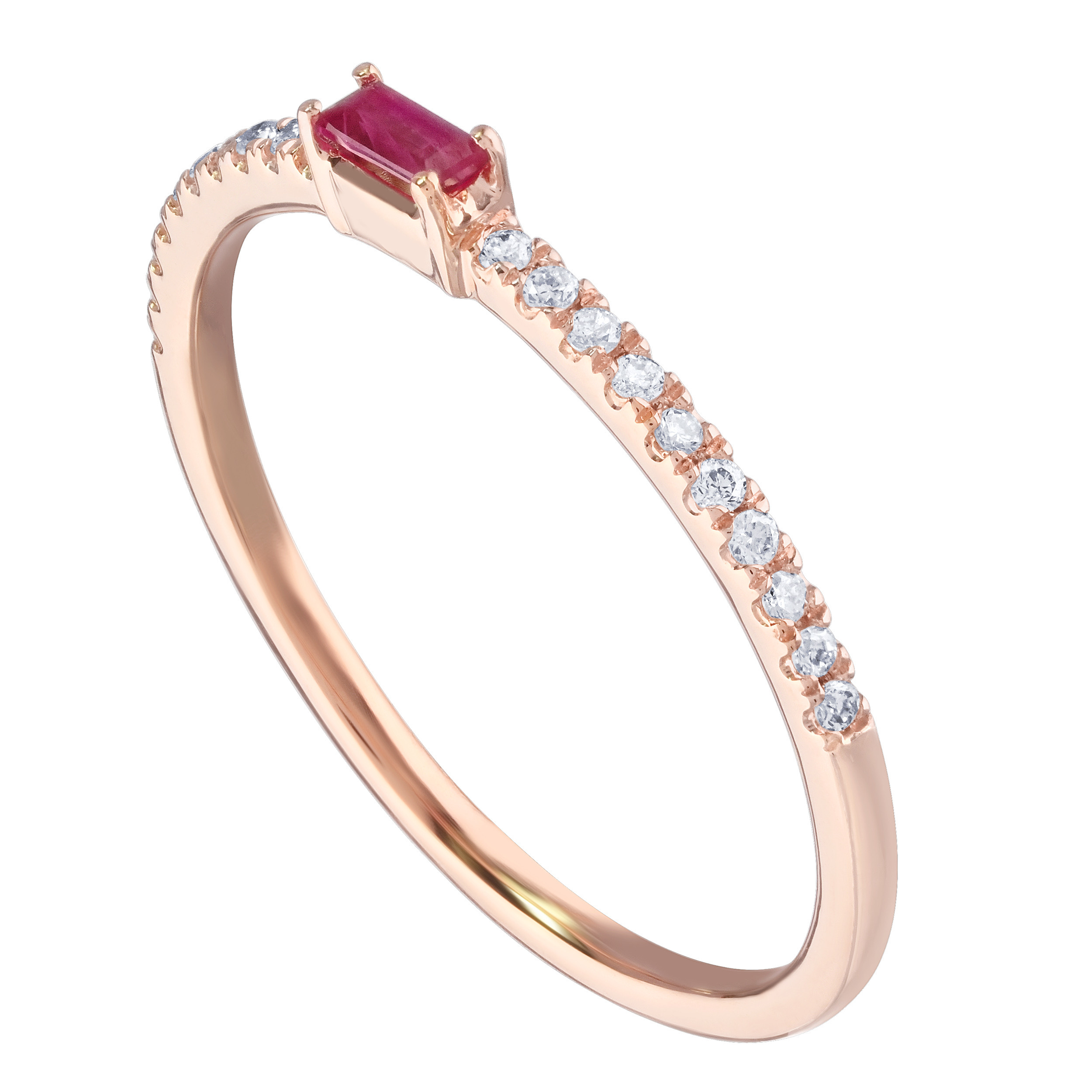 TriUnity&trade; 14K Rose Gold Pave Set Shank Color Baguette Center 0.60 Ctw