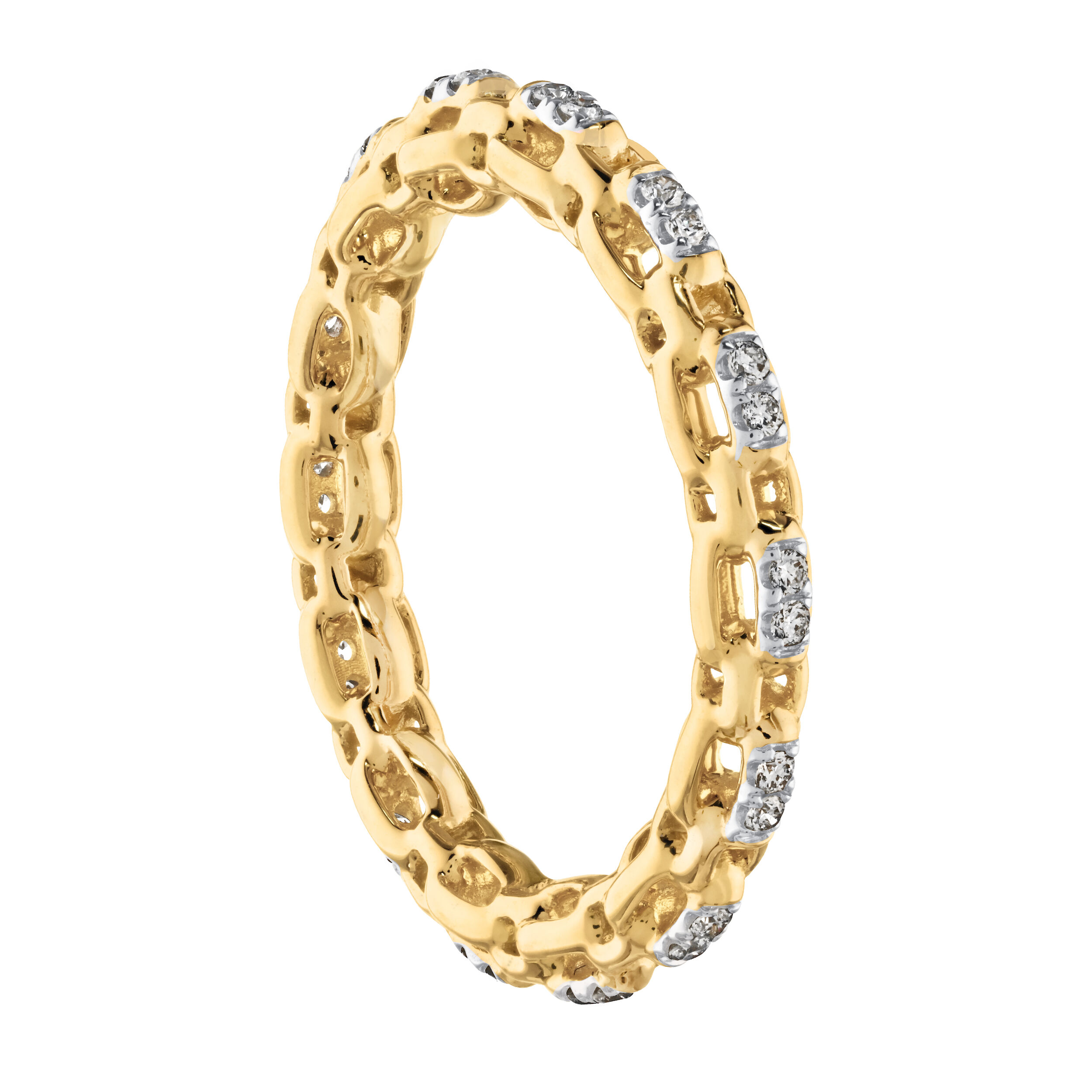 14K Yellow Gold Mesh / Interlocking Link Style Diamond Ring 0.84 Ctw