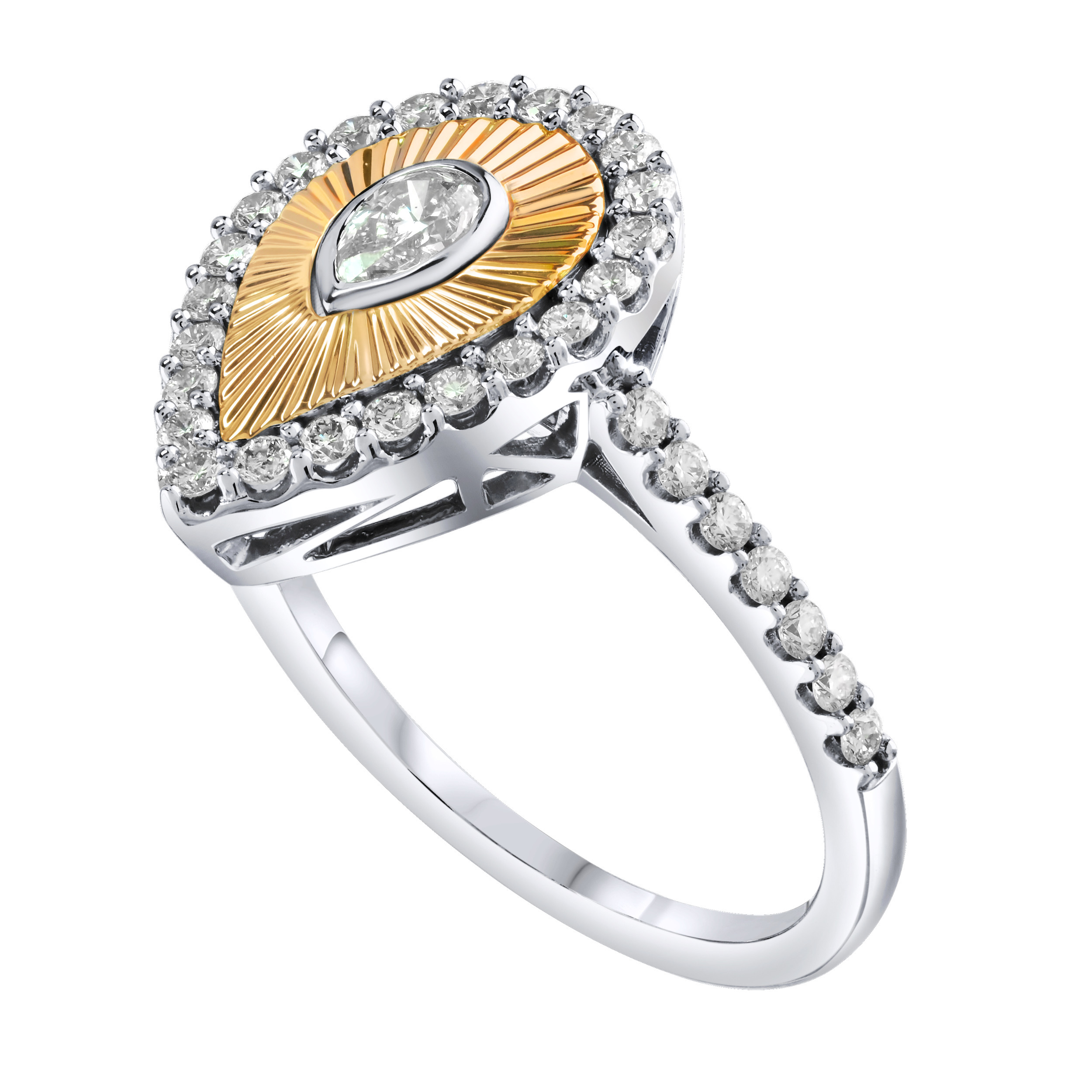 Textura&trade; 14K Two Tone Pearshape Fluted with Halo Diamond Shoulders 0.65 Ctw