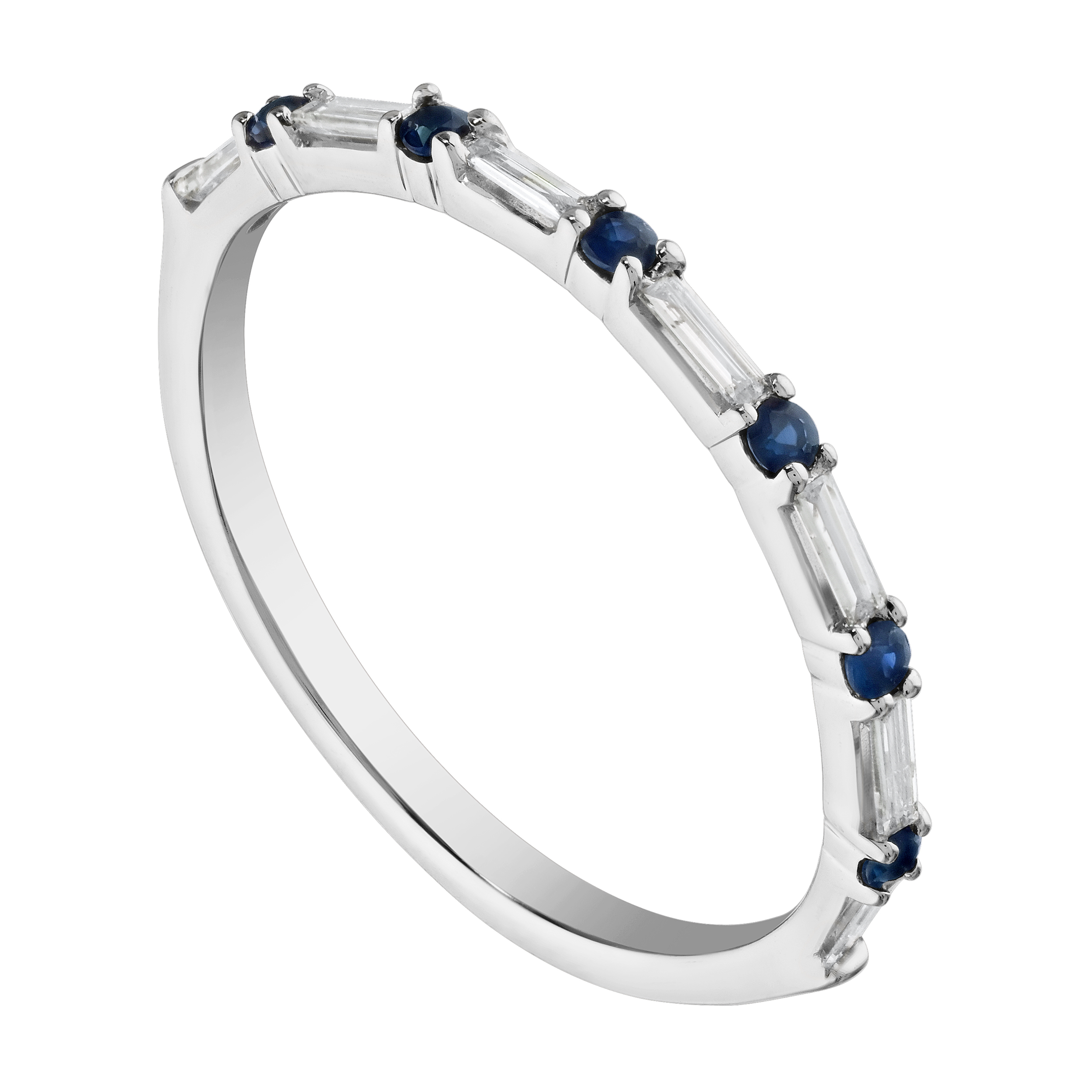 TriUnity&trade; 14K White Gold Horizontal Baguette Diamonds With Round Color Between 0.51 Ctw