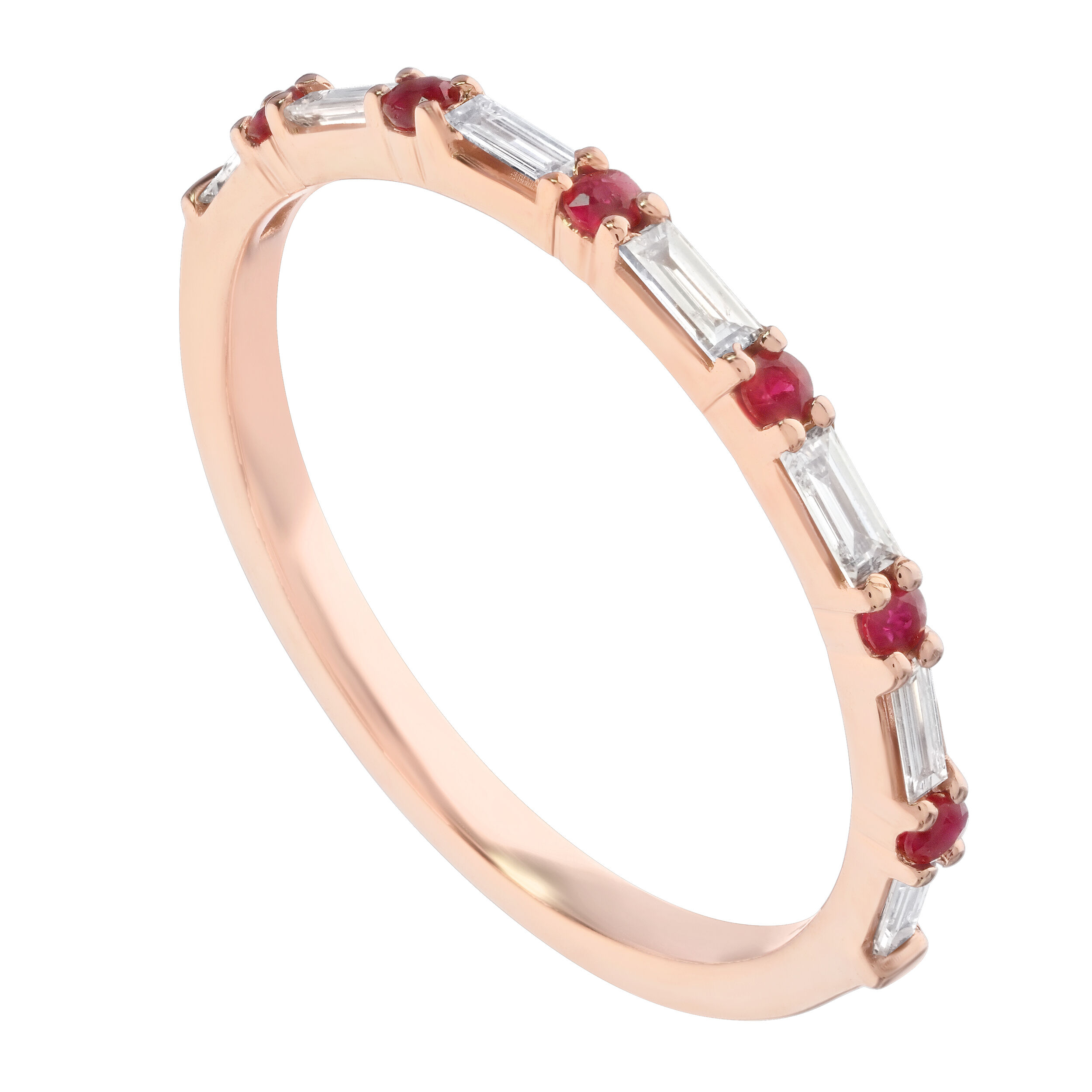 TriUnity&trade; 14K Rose Gold Horizontal Baguette Diamonds With Round Color Between 0.51 Ctw