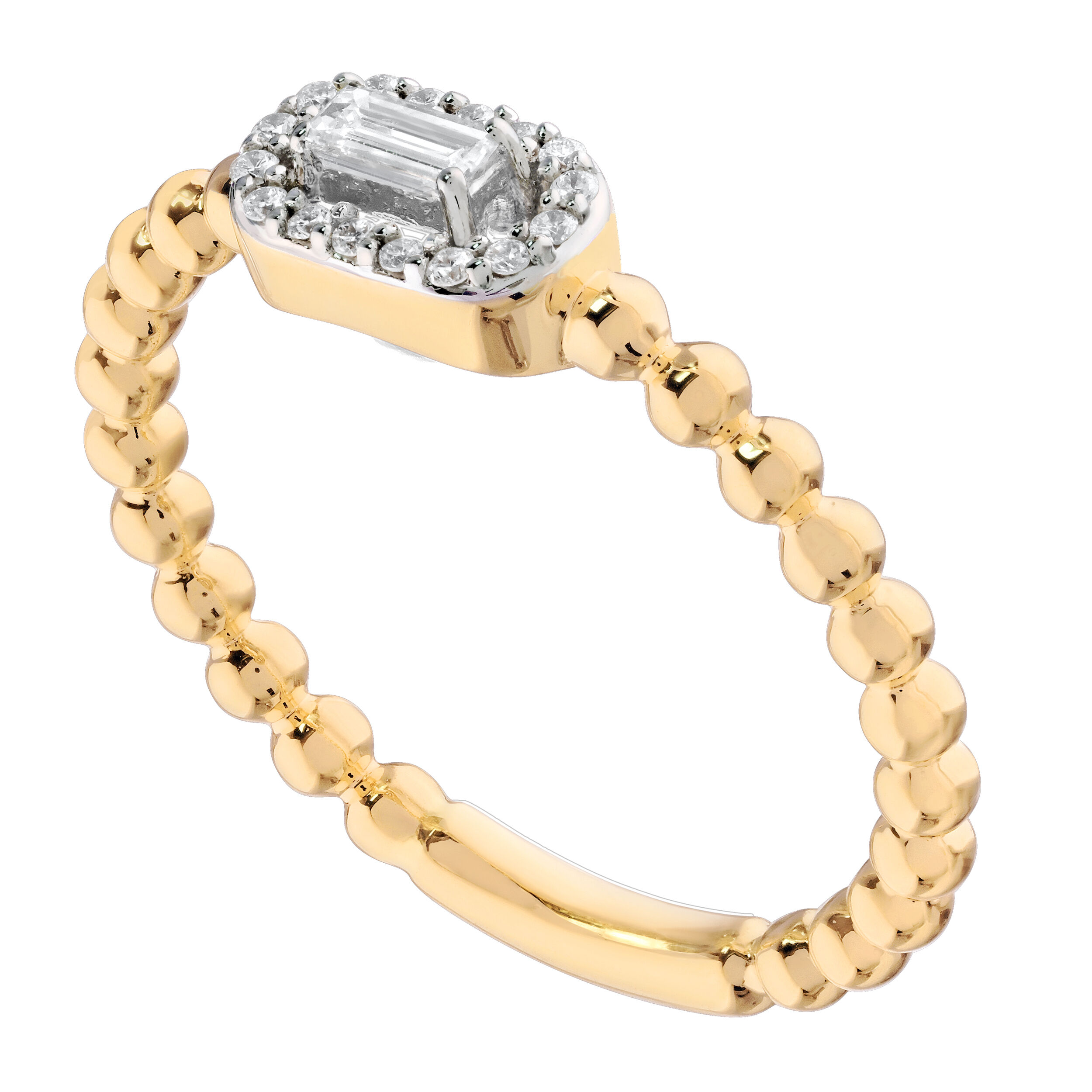 TriUnity&trade; 14K Yellow Gold Horizontal Baguette Halo Beaded Shank 0.51 Ctw