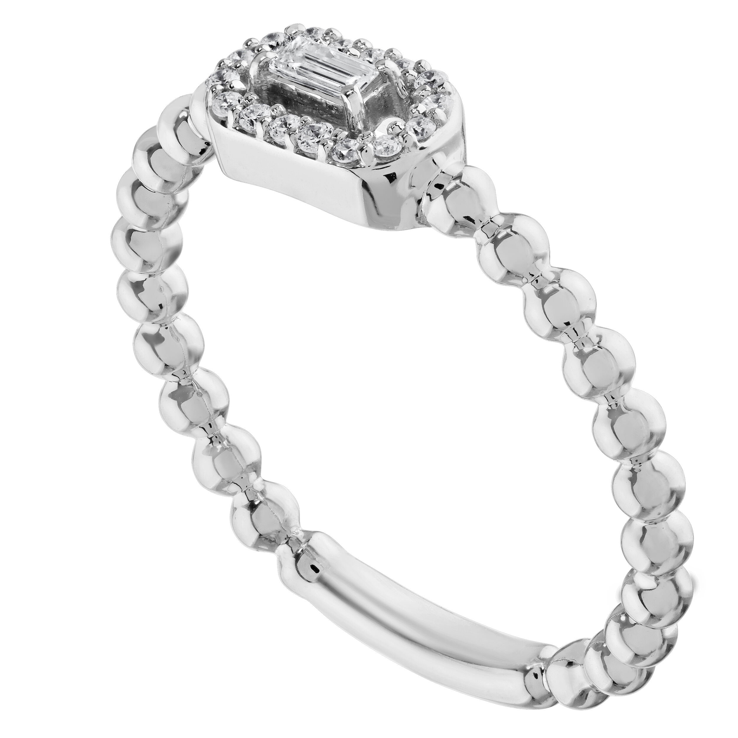 TriUnity&trade; 14K White Gold Horizontal Baguette Halo Beaded Shank 0.51 Ctw