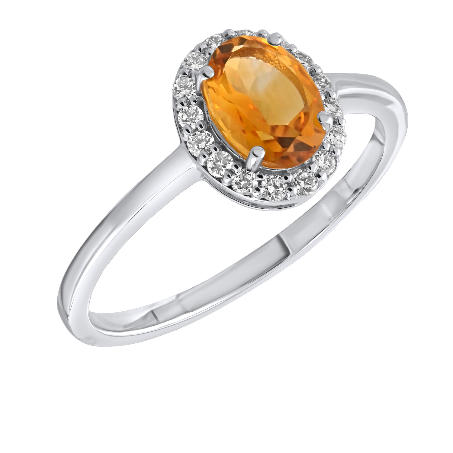 Birthstone Collection 10K White Gold Oval Halo Ring Diamond and Citrine 0.66 Ctw