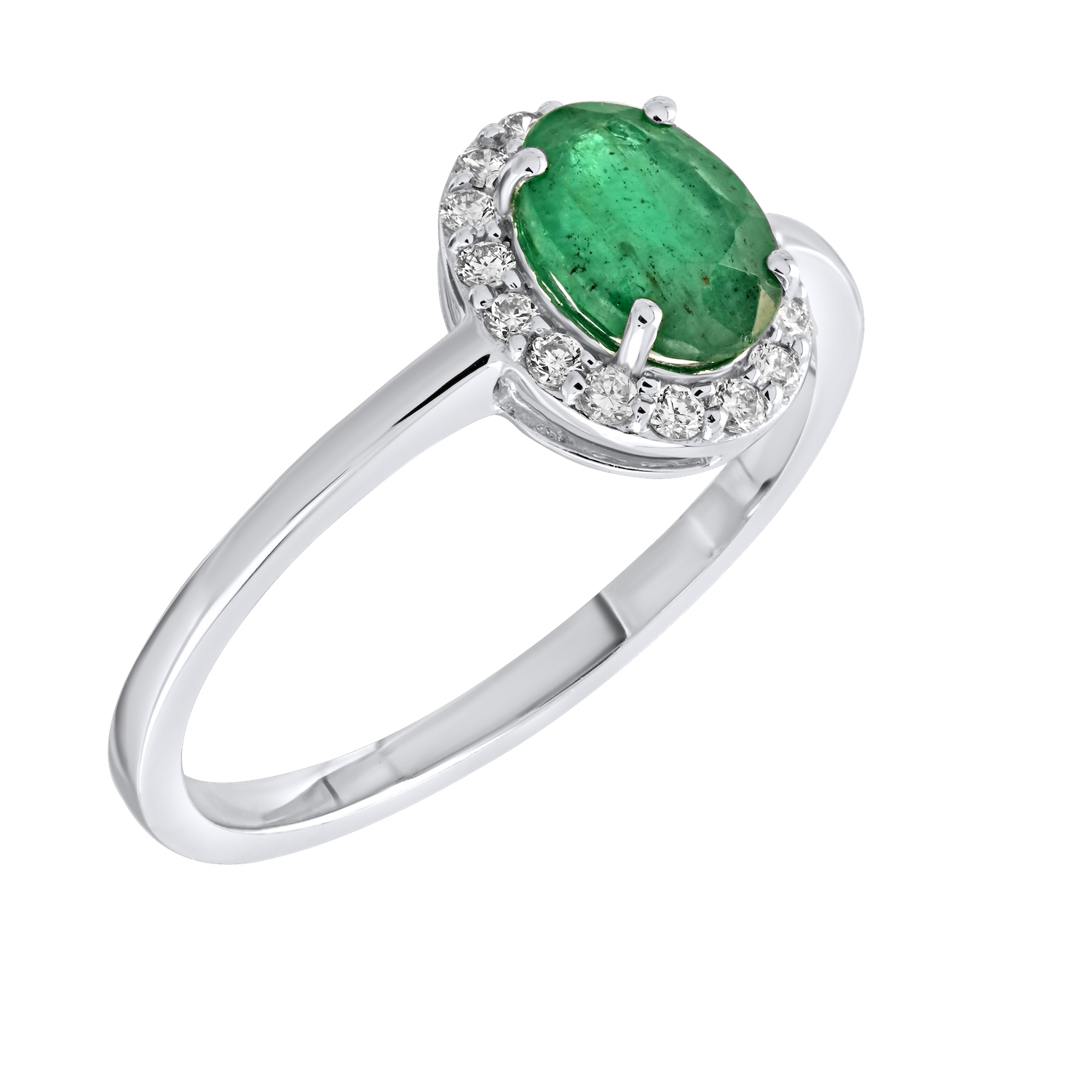Birthstone Collection 10K White Gold Oval Halo Ring Diamond and Emerald 0.66 Ctw