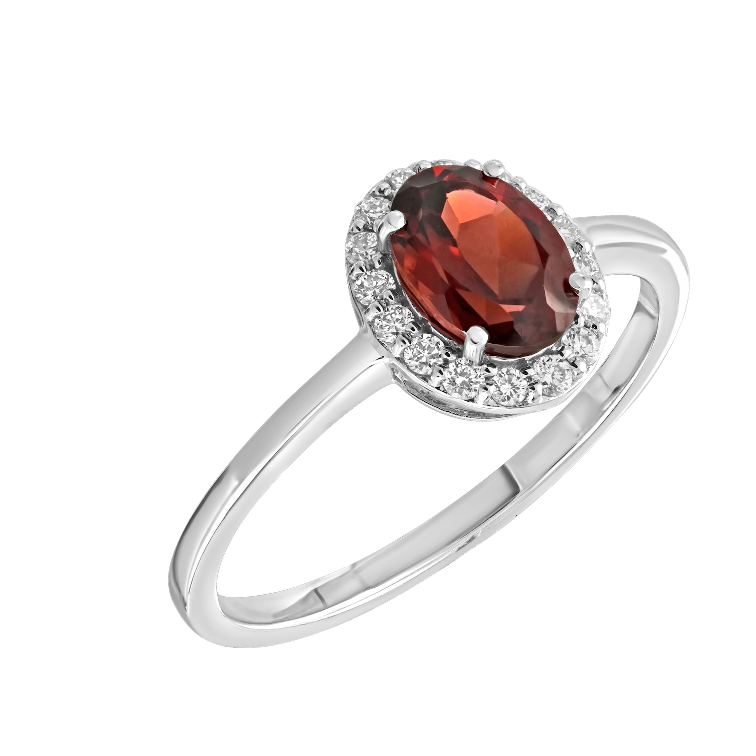 Birthstone Collection 10K White Gold Oval Halo Ring Diamond and Garnet 0.66 Ctw