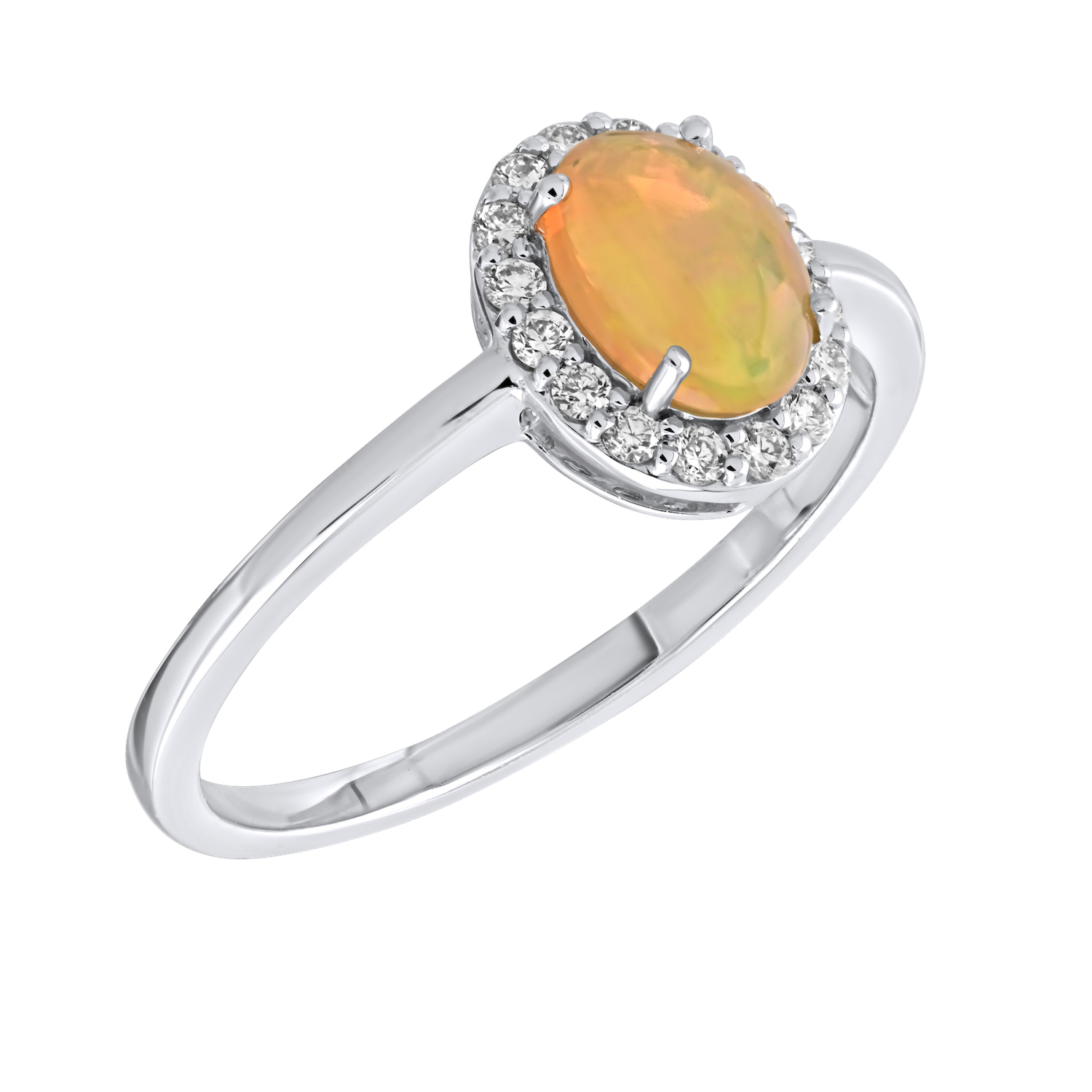 Birthstone Collection 10K White Gold Oval Halo Ring Diamond and Opal 0.66 Ctw