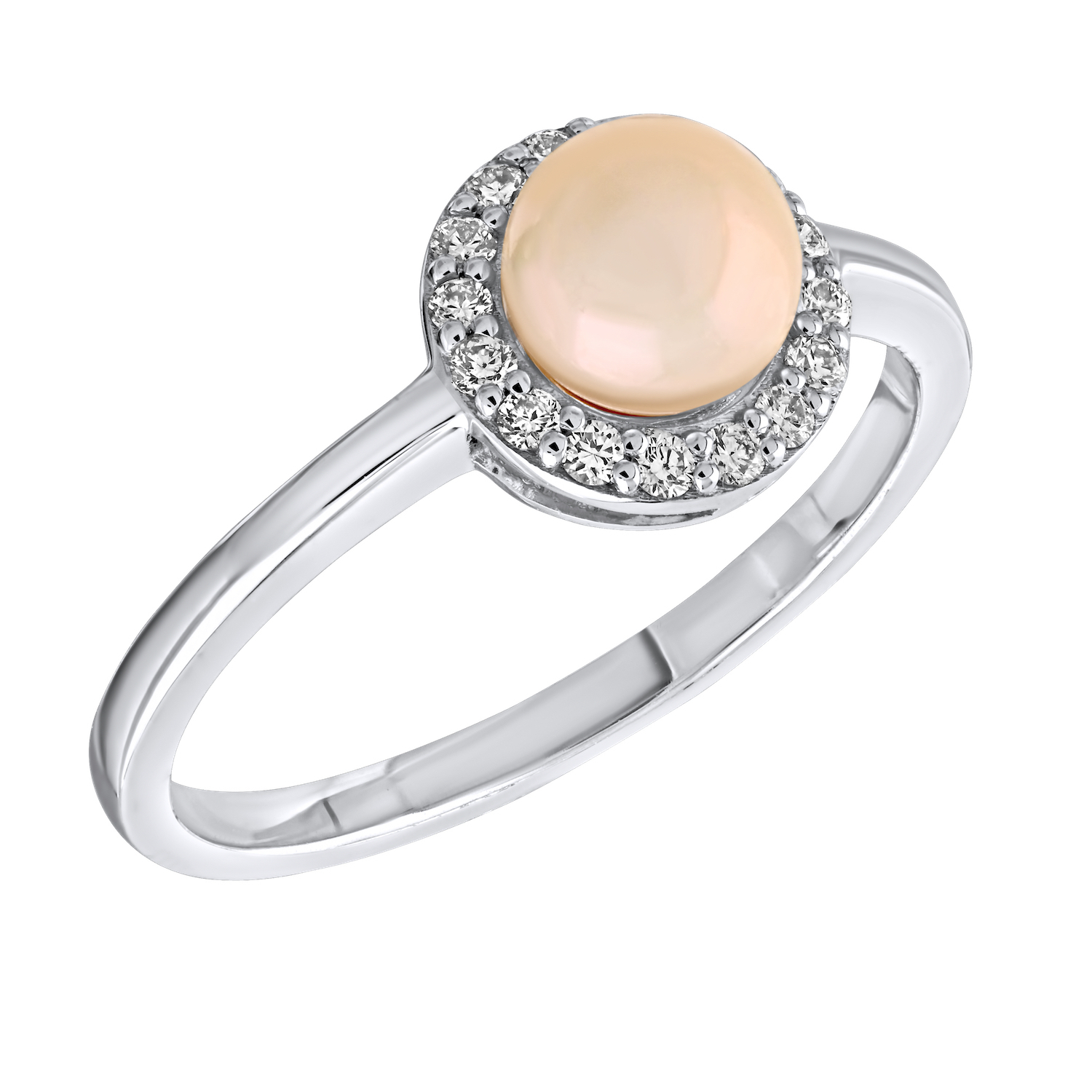 Birthstone Collection 10K White Gold Oval Halo Ring Diamond and Pearl 0.66 Ctw