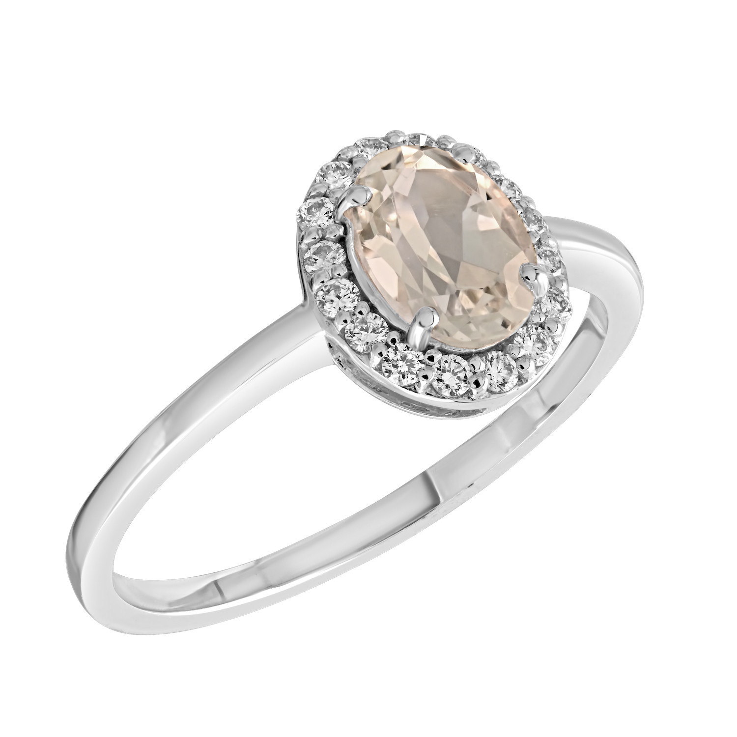 Birthstone Collection 10K White Gold Oval Halo Ring Diamond and White Topaz 0.66 Ctw