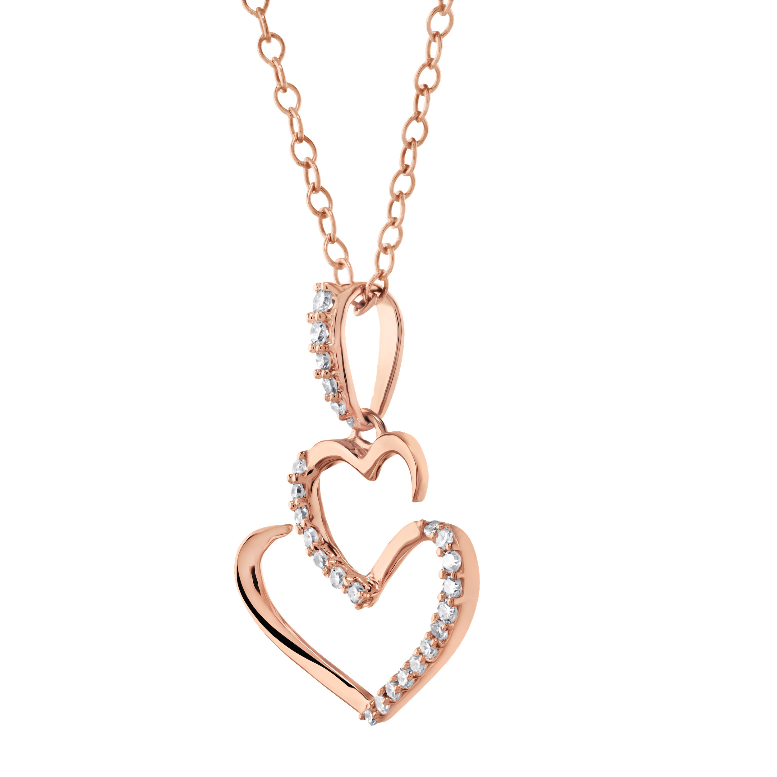 10K Rose Gold 2 Interlocking Hearts Diamond Bail Diamond Pendant 0.72 Ctw