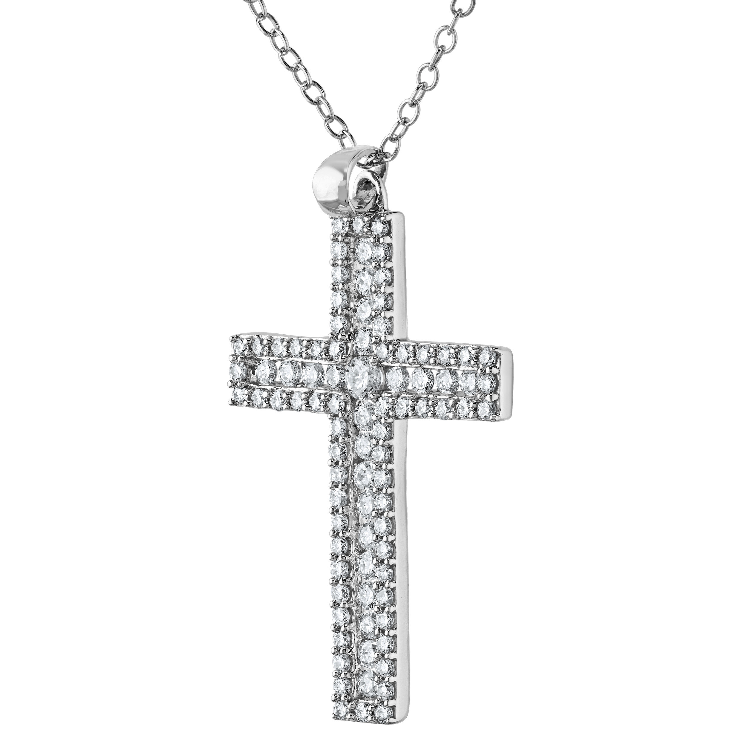 14K White Gold 3 Rows of Pave Diamond Pendant 1.00 Ctw