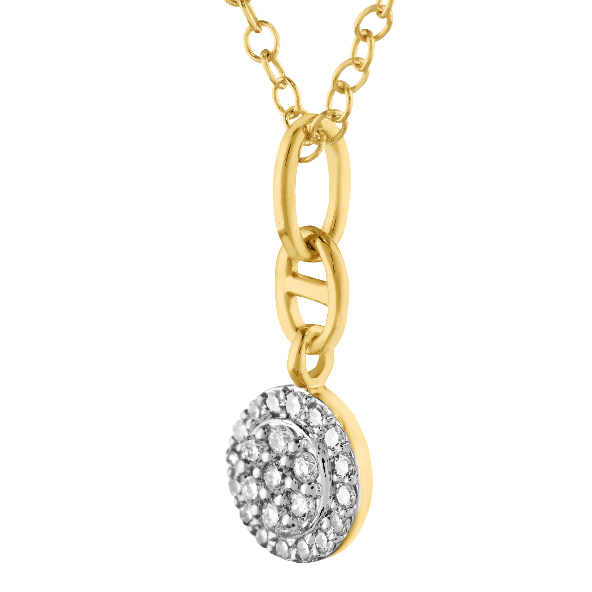 10K Yellow Gold Cluster Halo with Feature Link Between Bail Diamond Pendant 0.15 Ctw