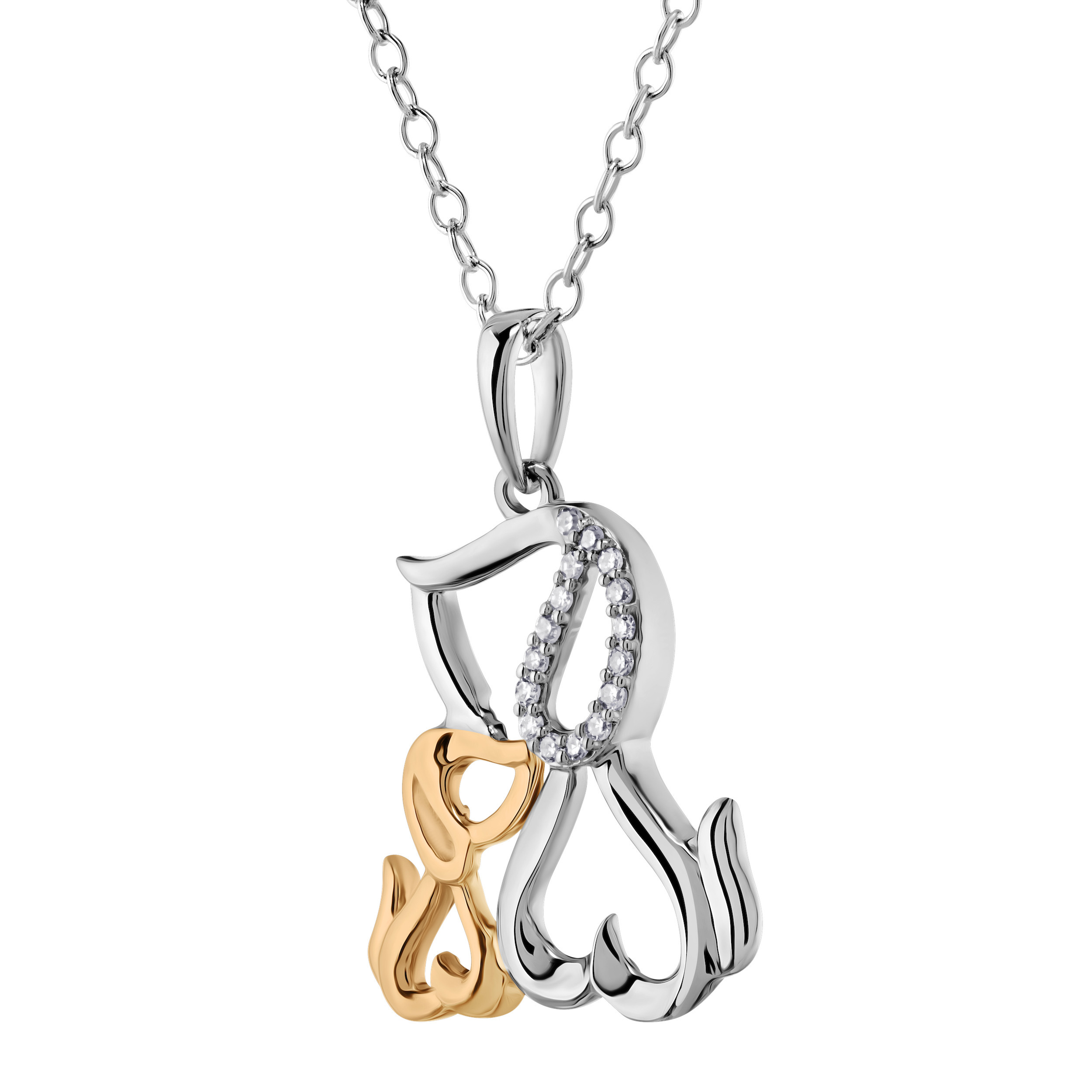 ZooLightful&trade; 10K Two Tone Dog with Puppy Diamond Set Ear Pendant Diamond 0.05 Ctw