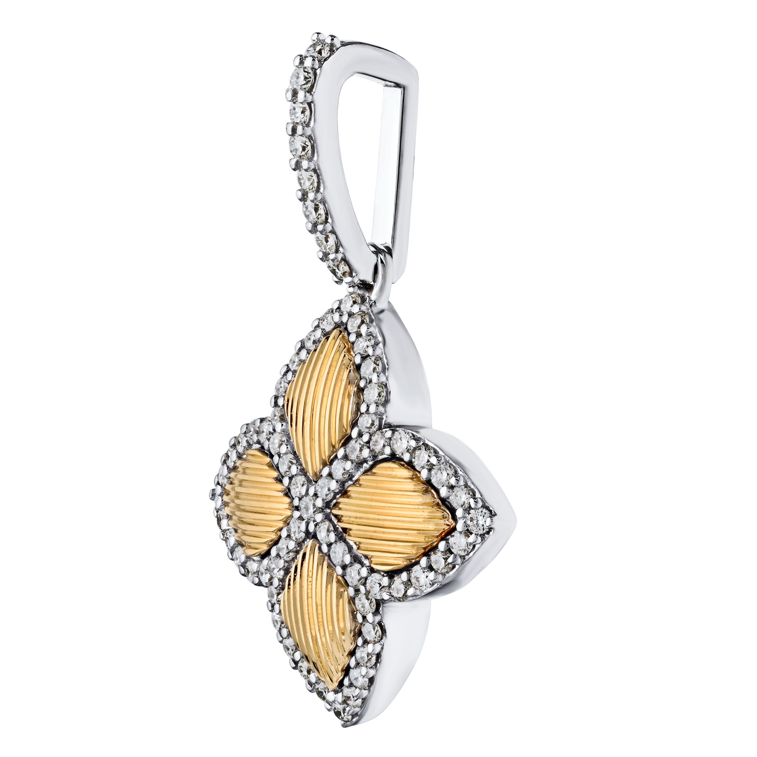 Textura&trade; 14K Two Tone Clover Matte Gold Sections with Diamond Halo Diamond 1.95 Ctw