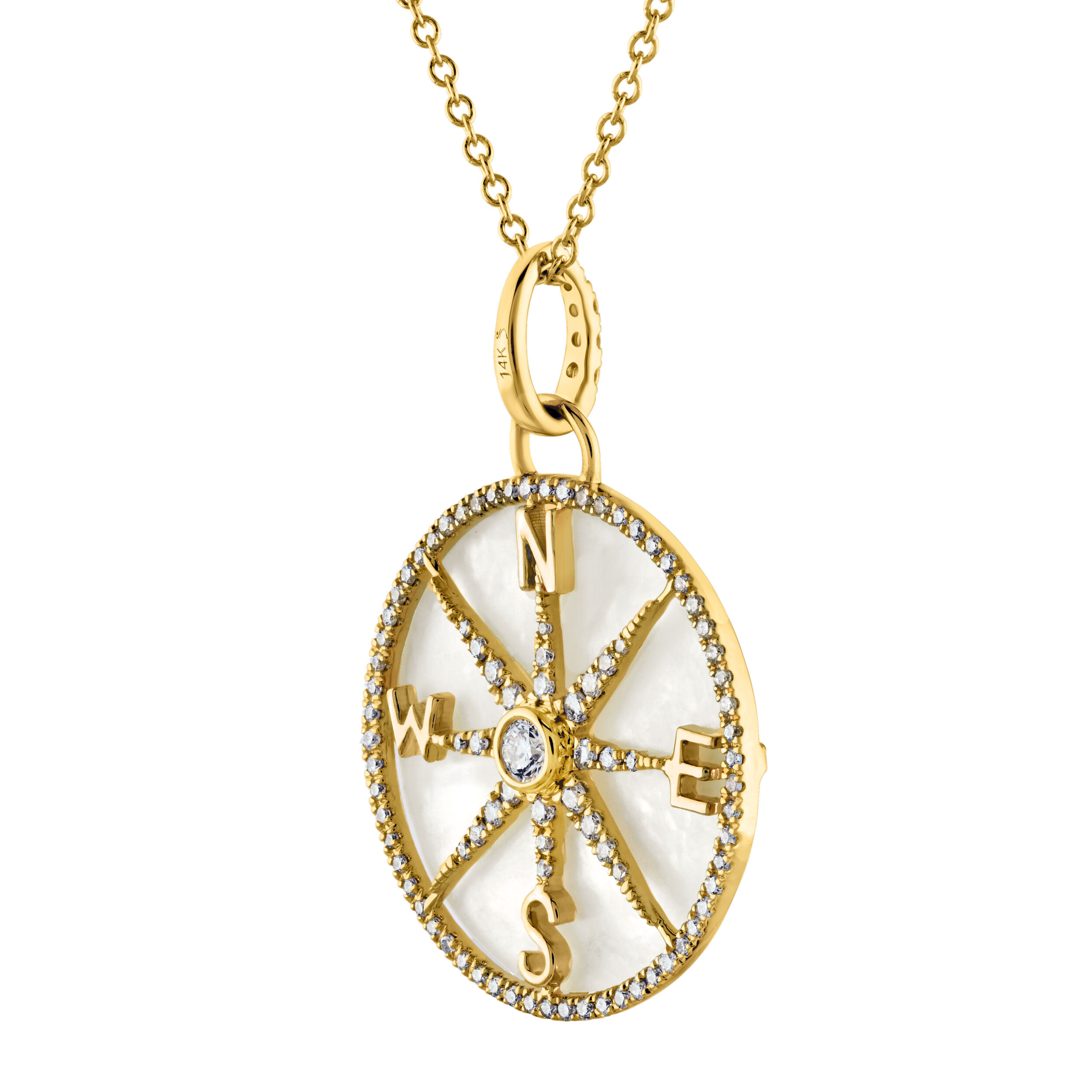 BluSea&trade; 14K Yellow Gold Pendant Mother of Pearl Face Compass Diamond 1/2 Ctw