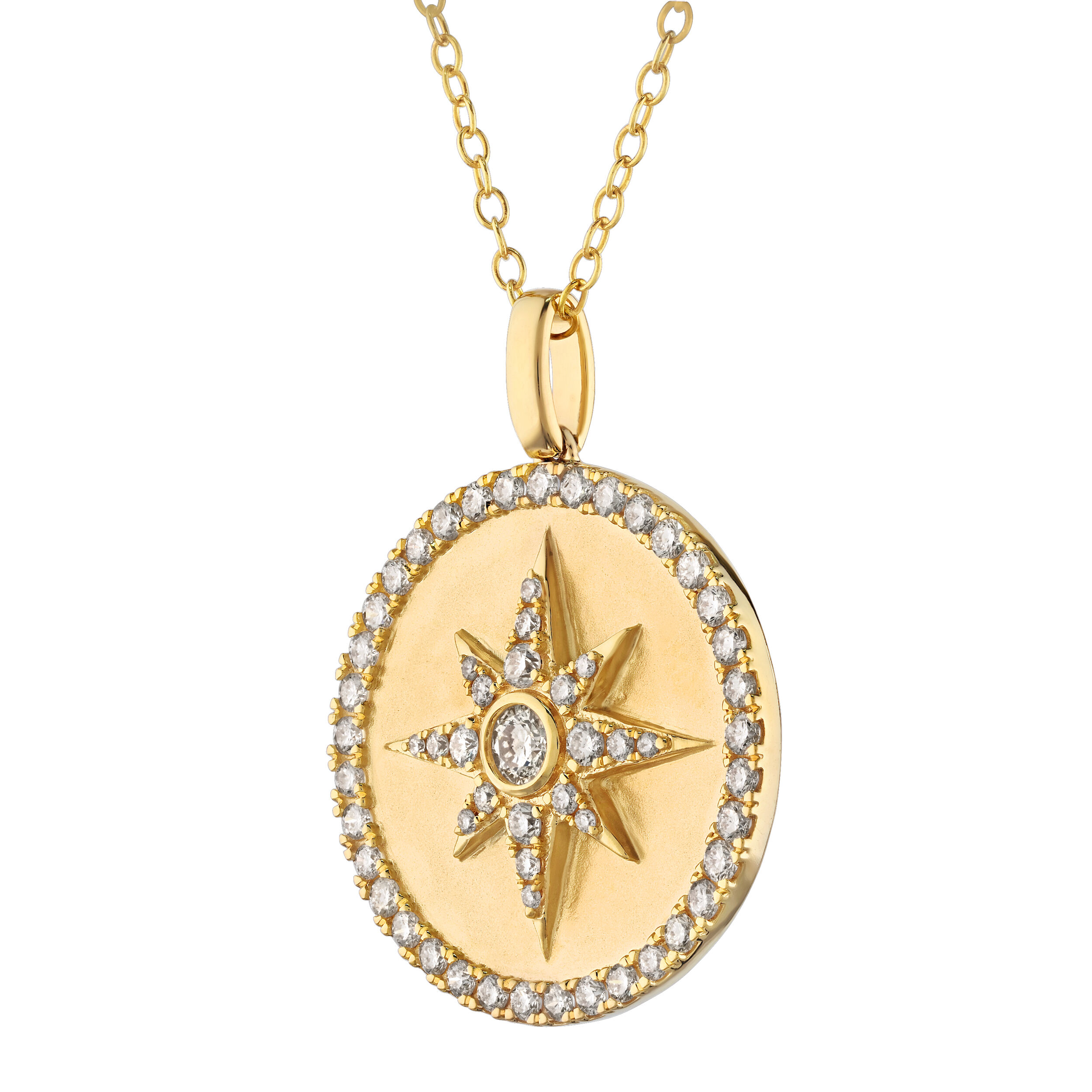 Textura&trade; 14K Yellow Gold Brushed Round Disc with Starburst Center Halo Diamond 0.75 Ctw