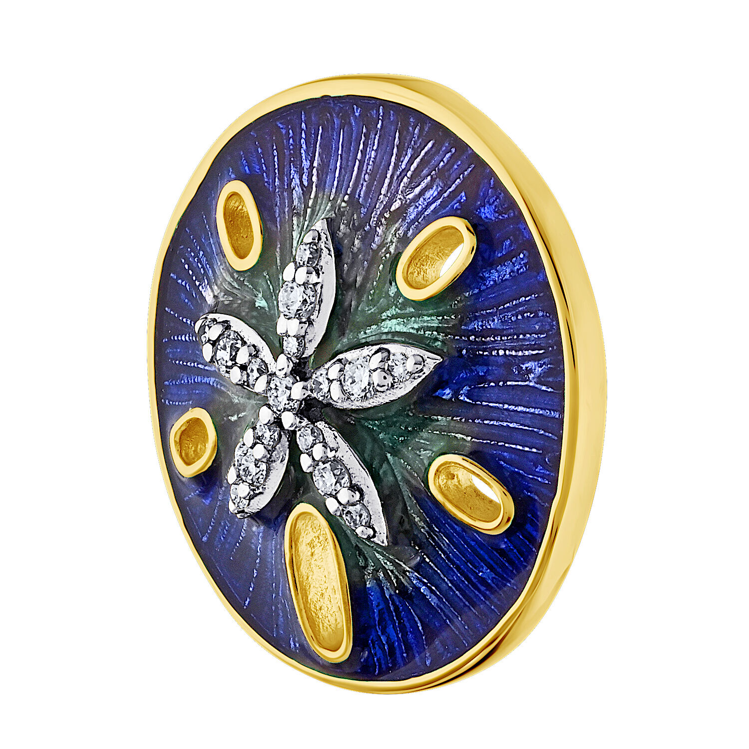 Oceanity&trade; 14K Yellow Gold Pendant Enamel Sand Dollar Pave Center Diamond 0.48 Ctw