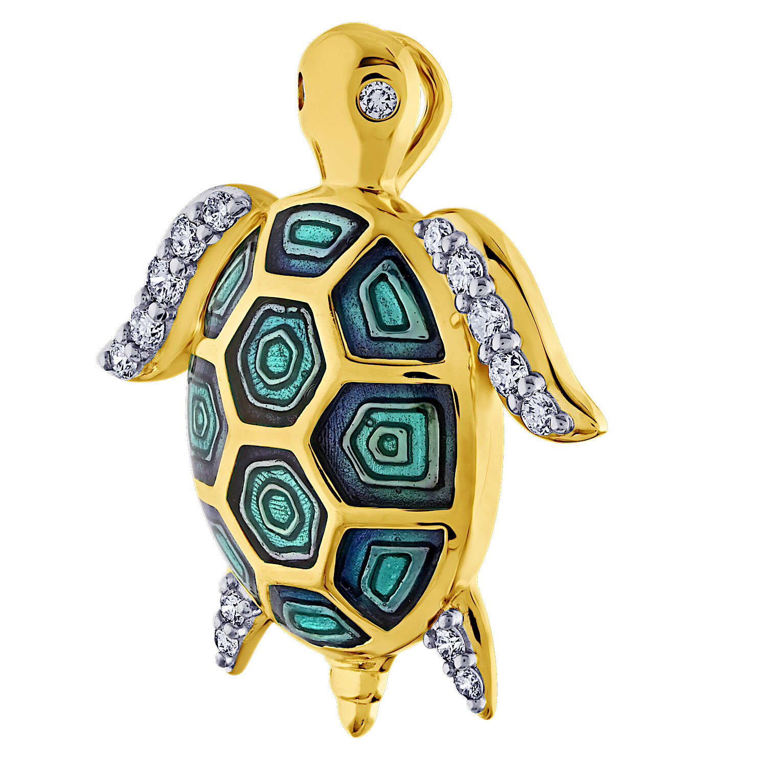 Oceanity&trade; 14K Yellow Gold Pendant Enamel Turtle Pave Legs Diamond 0.15 Ctw