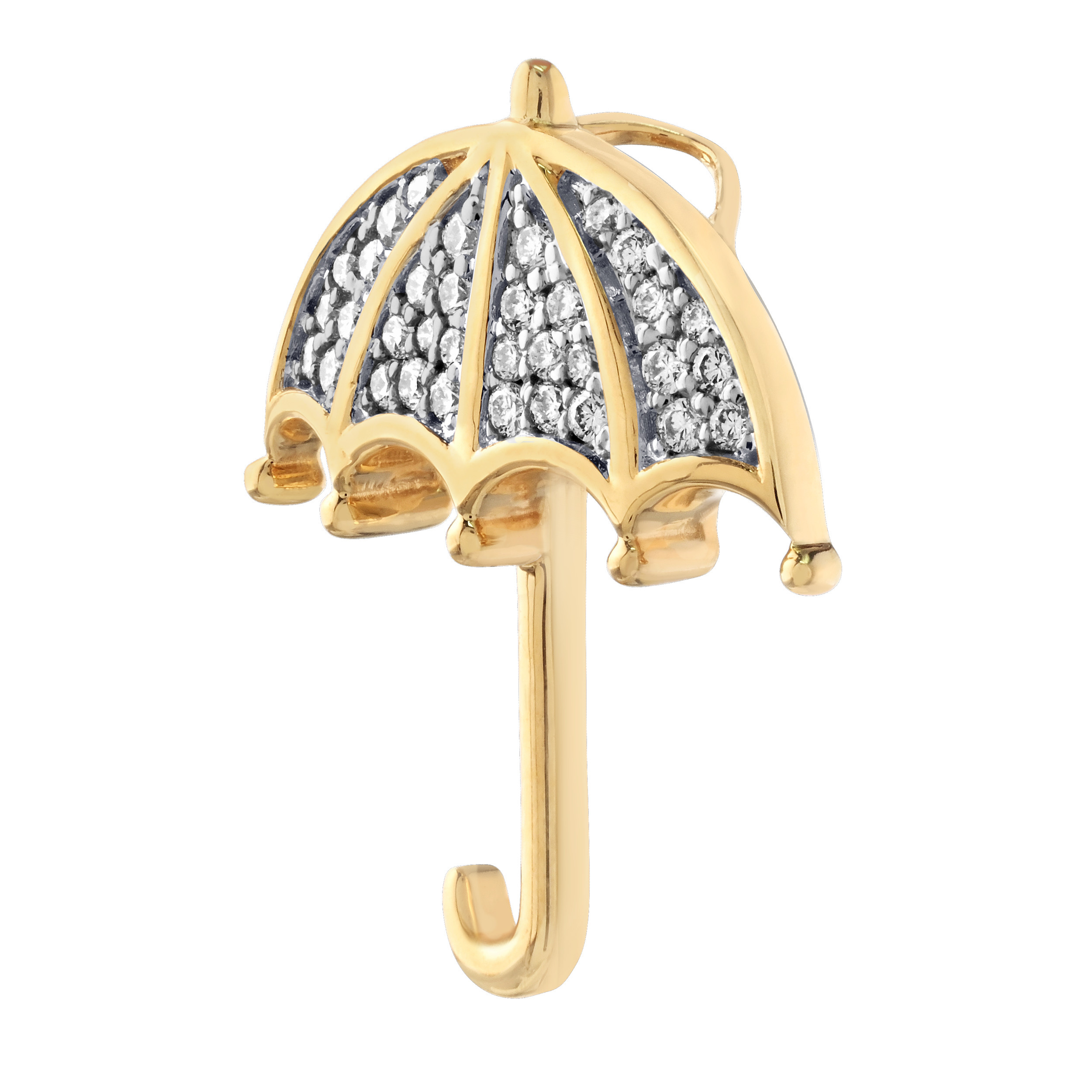 14K Yellow Gold Pave Set Open Umbrella Diamond Pendant 0.20 Ctw
