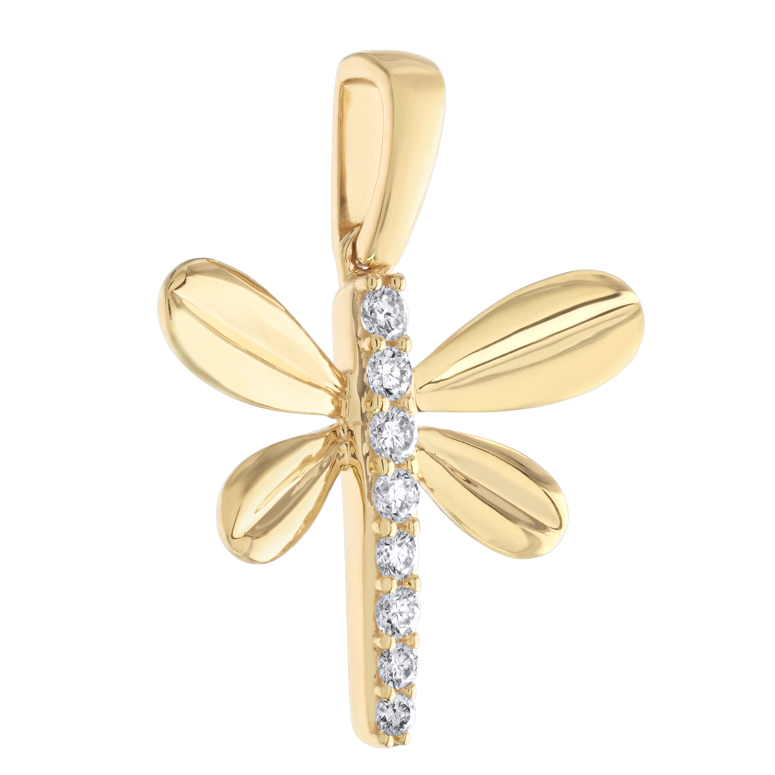 ZooLightful&trade; 14K Yellow Gold Dragonfly with Pave Body Pendant Diamond 0.08 Ctw