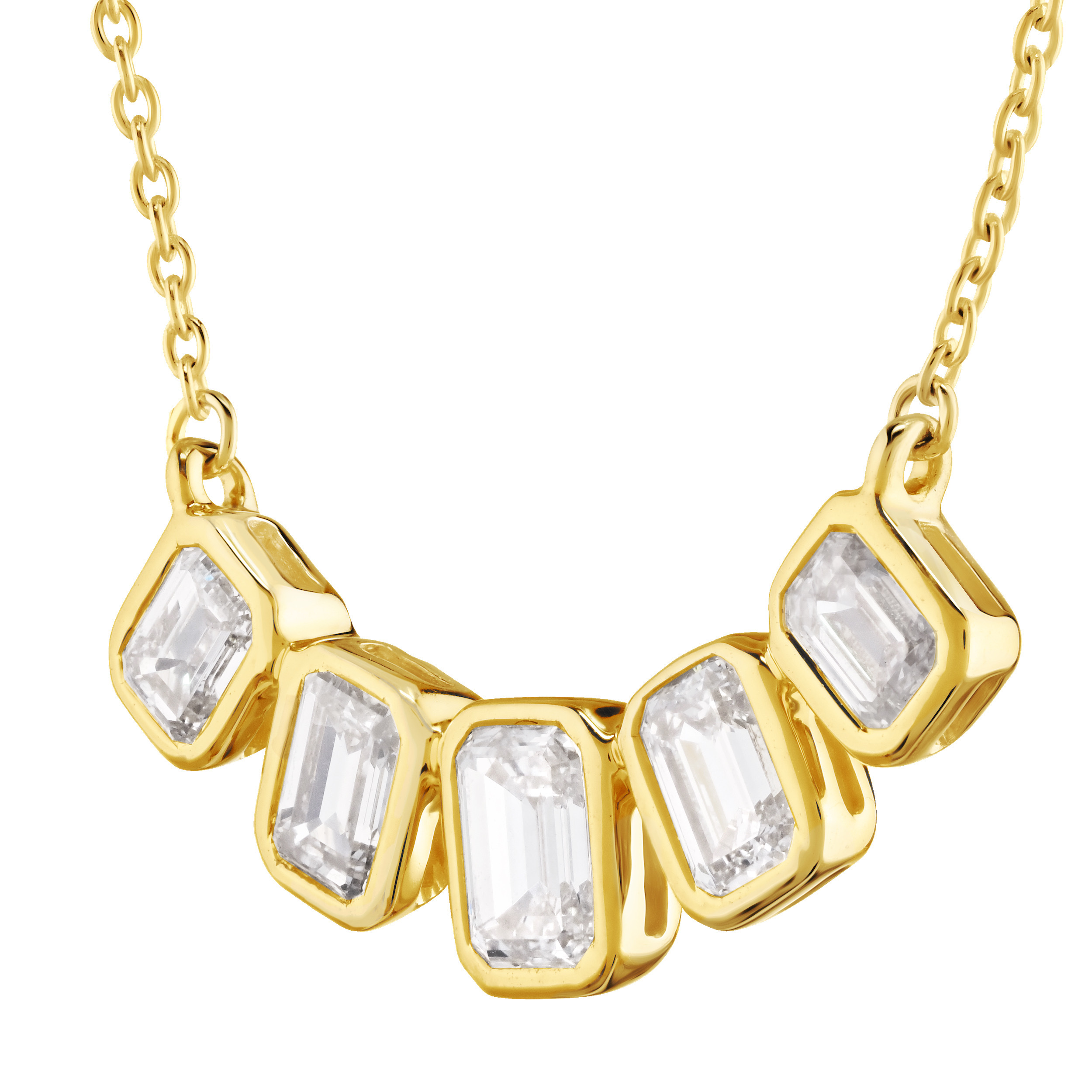 14K Yellow Gold 5 Bezel Set Emerald Cut Diamond Necklace 1.00 Ctw