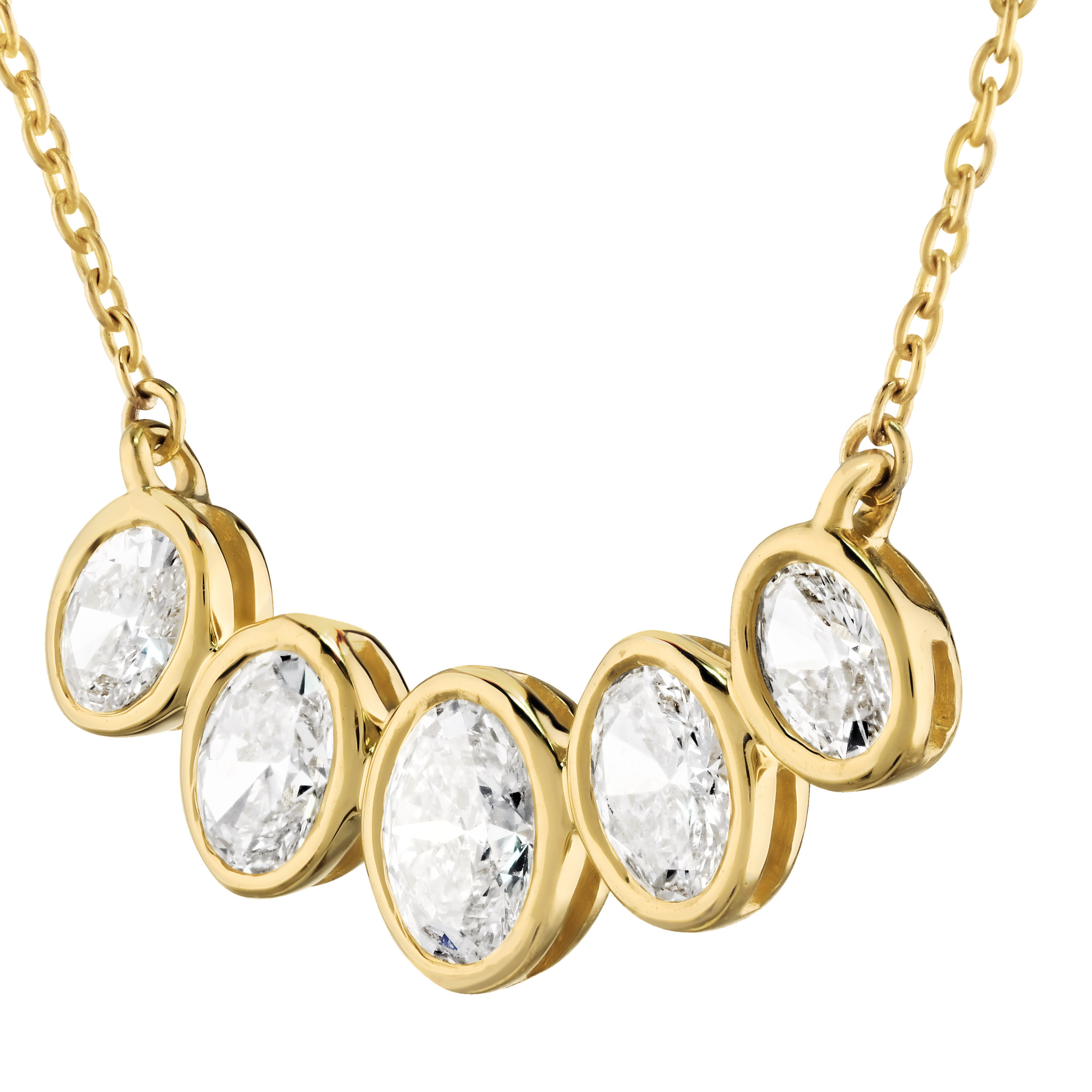 14K Yellow Gold 5 Bezel Set Oval Diamond Necklace 1.00 Ctw