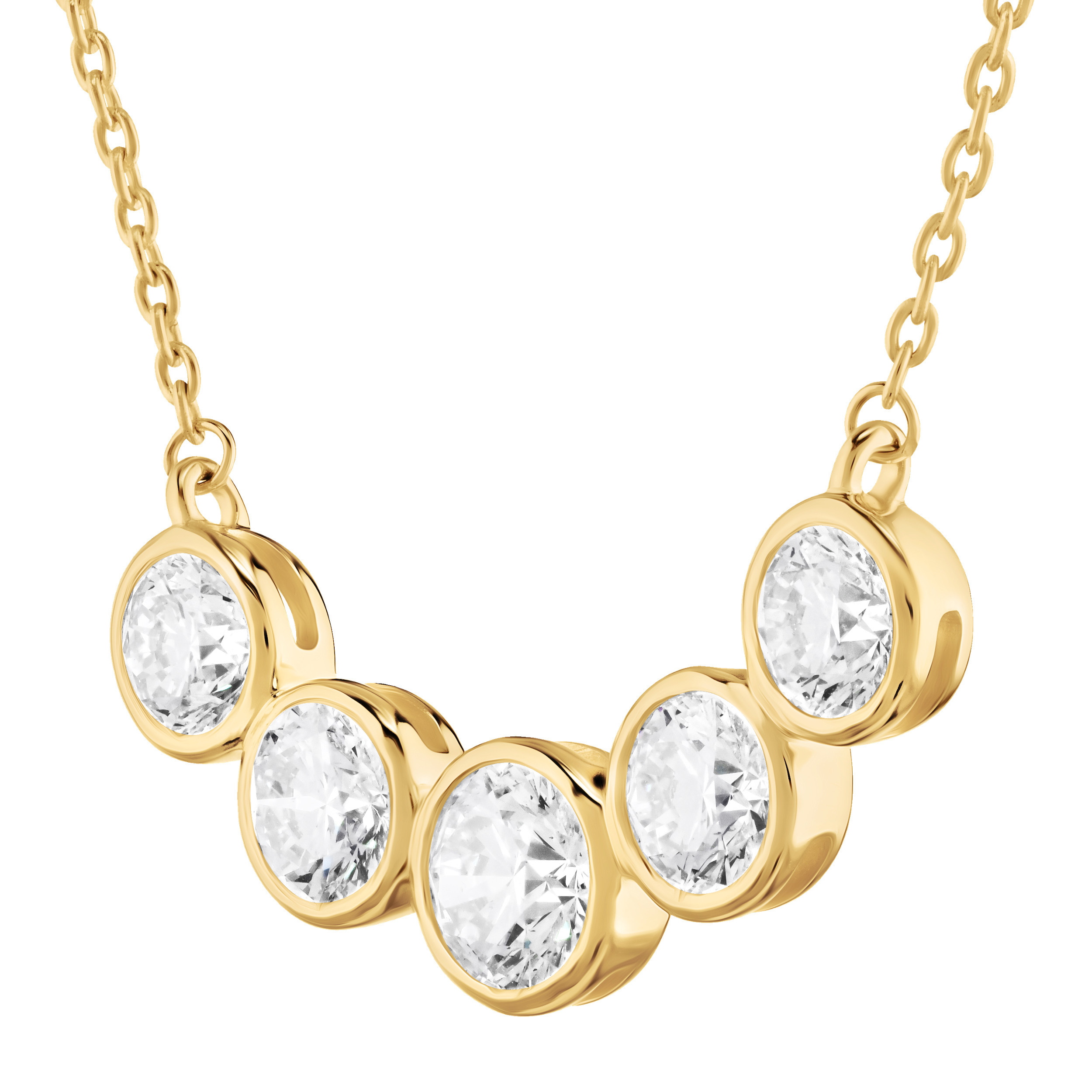 14K Yellow Gold 5 Bezel Set Round Diamond Necklace 1.00 Ctw