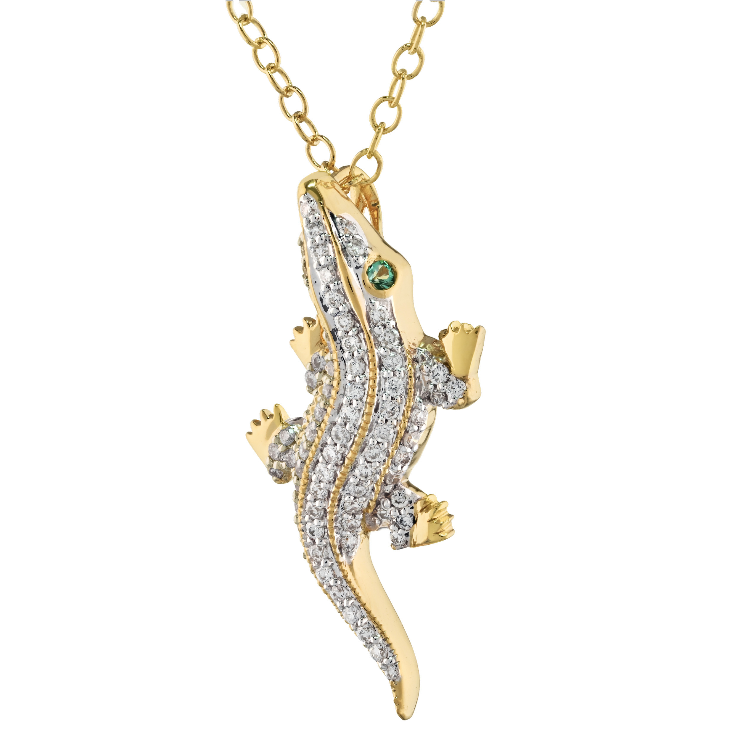 ZooLightful&trade; 14K Yellow Gold Pave Set Alligator Hidden Bail Pendant Diamond 0.25 Ctw