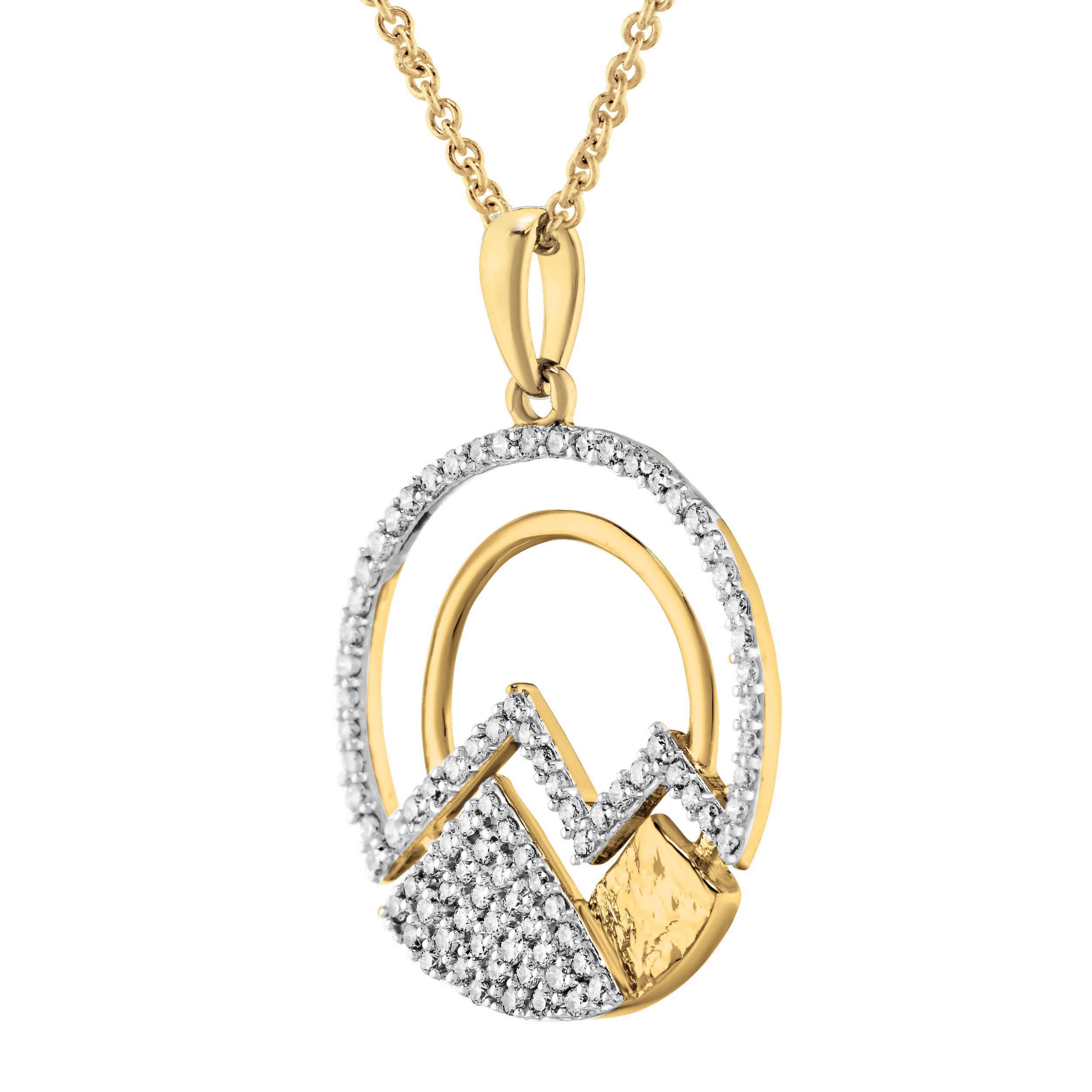 Diamond Peak&trade; 14K Yellow Gold Pendant Cutout with Pave Mountains in Double Frame Diamond 0.33 Ctw