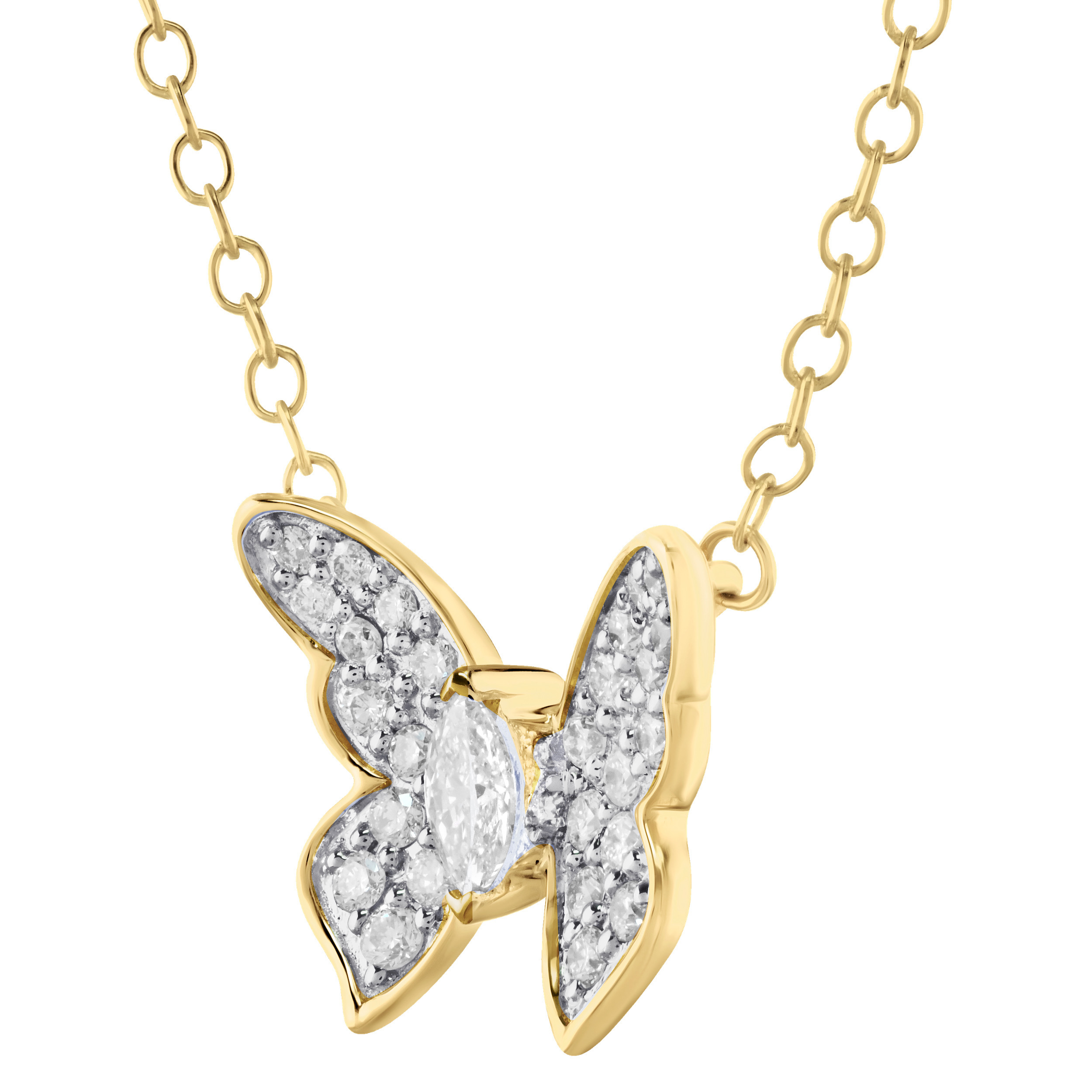 ZooLightful&trade; 14K Yellow Gold Pave Set Butterfly Necklace Diamond 0.33 Ctw