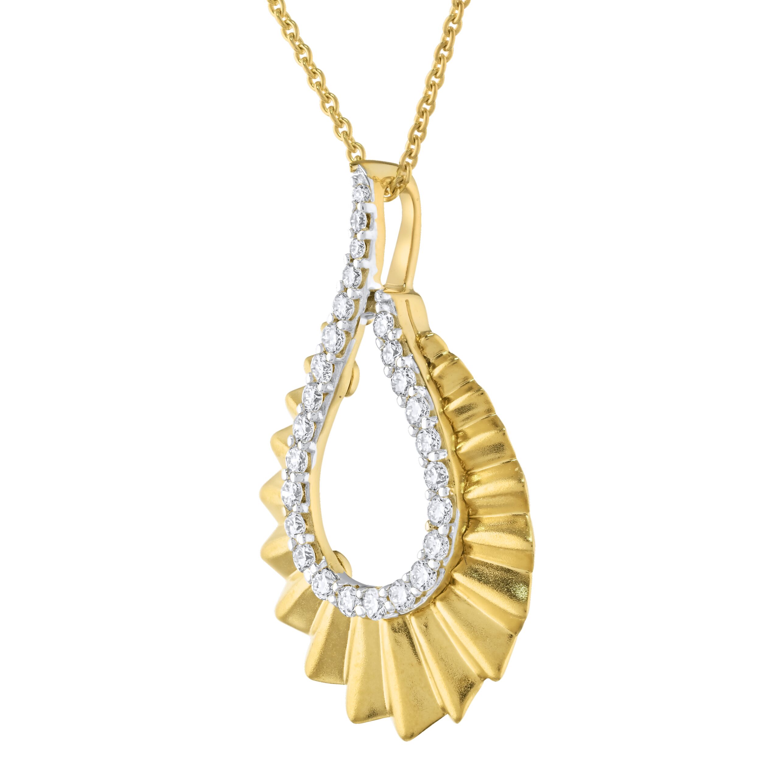 14K Yellow Gold Teardrop Shape Graduated Fluted Diamond Pendant 0.15 Ctw