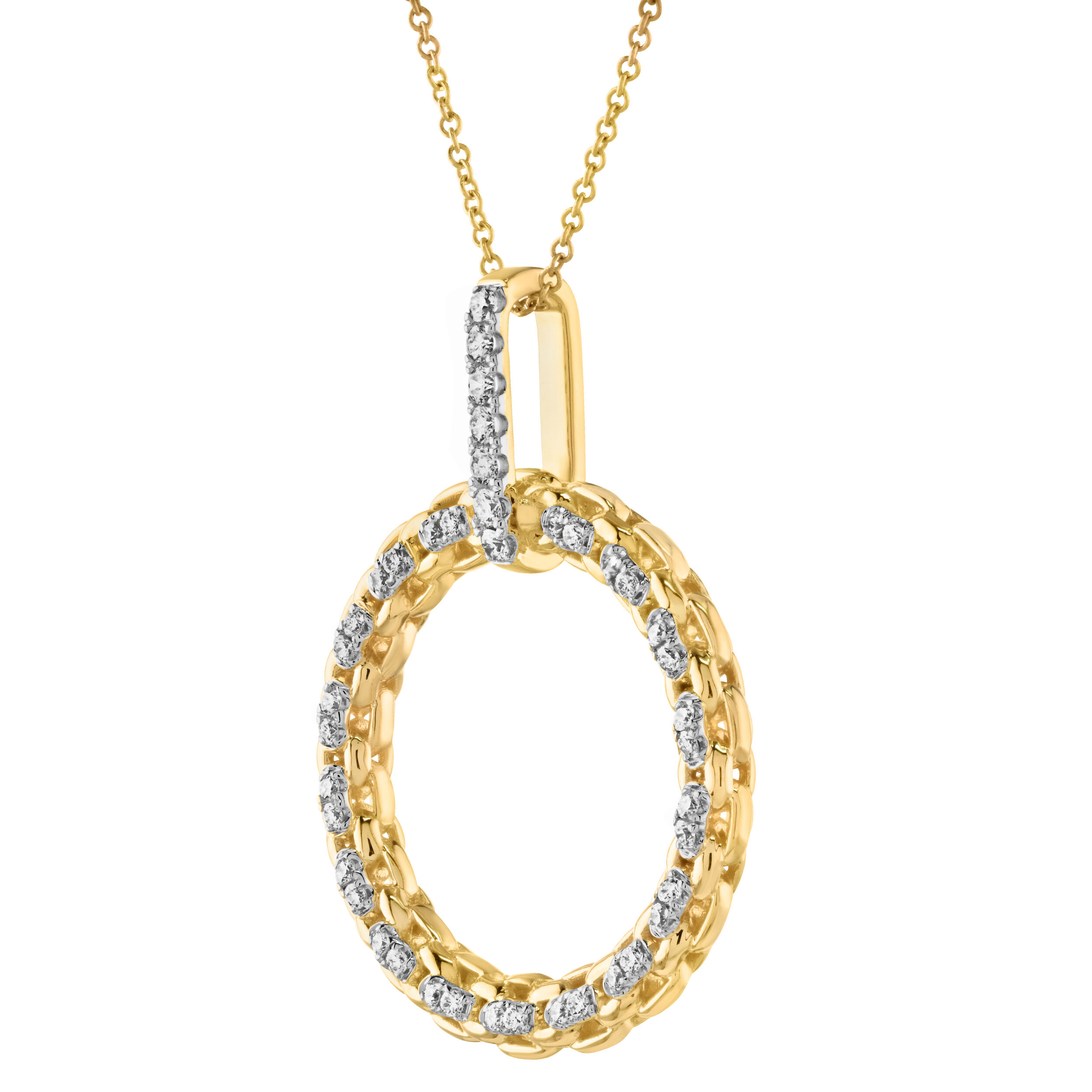 14K Yellow Gold Mesh Circle with Diamond Bail Diamond Pendant 0.33 Ctw