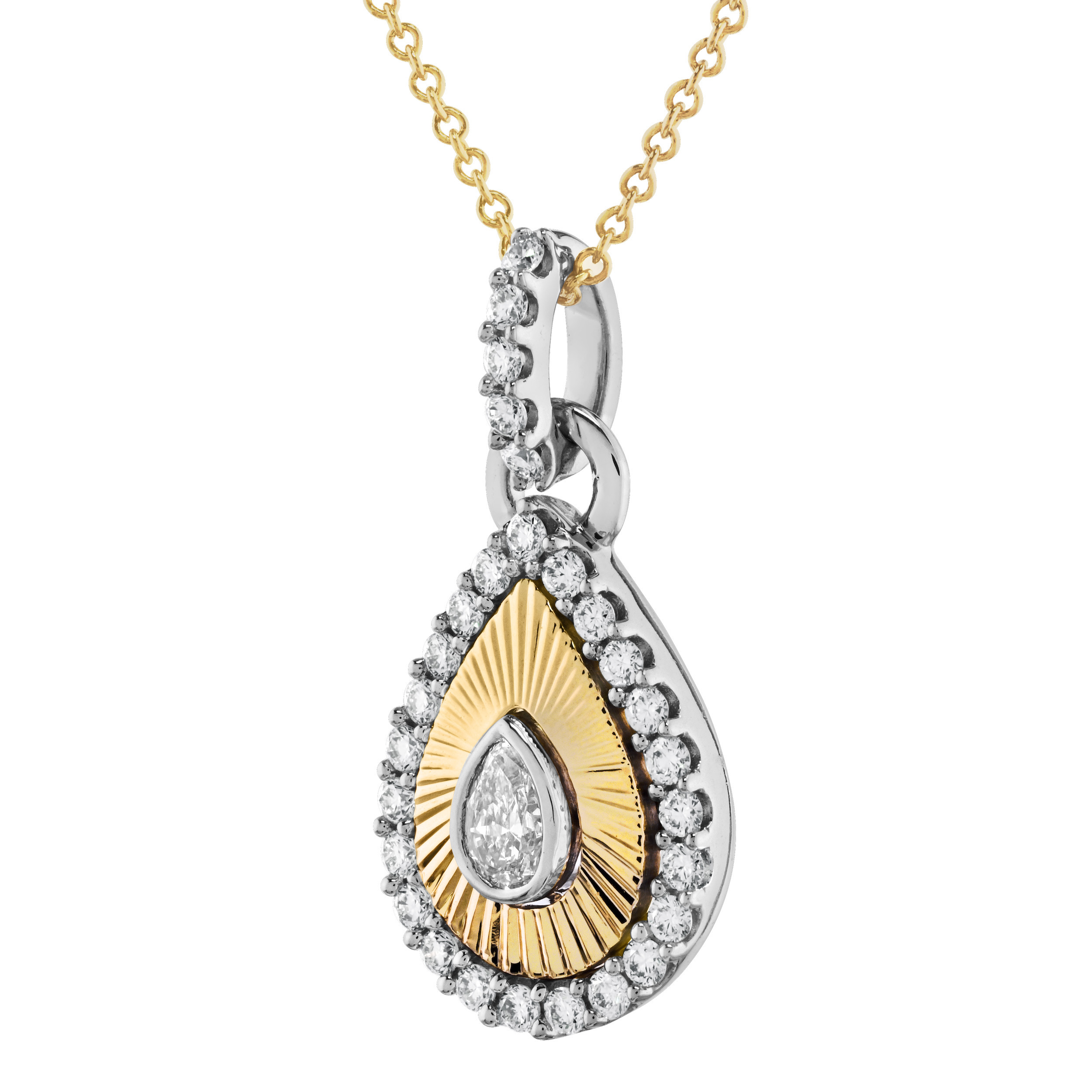 Textura&trade; 14K Two Tone Teardrop Fluted with Halo Diamond Bail Diamond 0.50 Ctw
