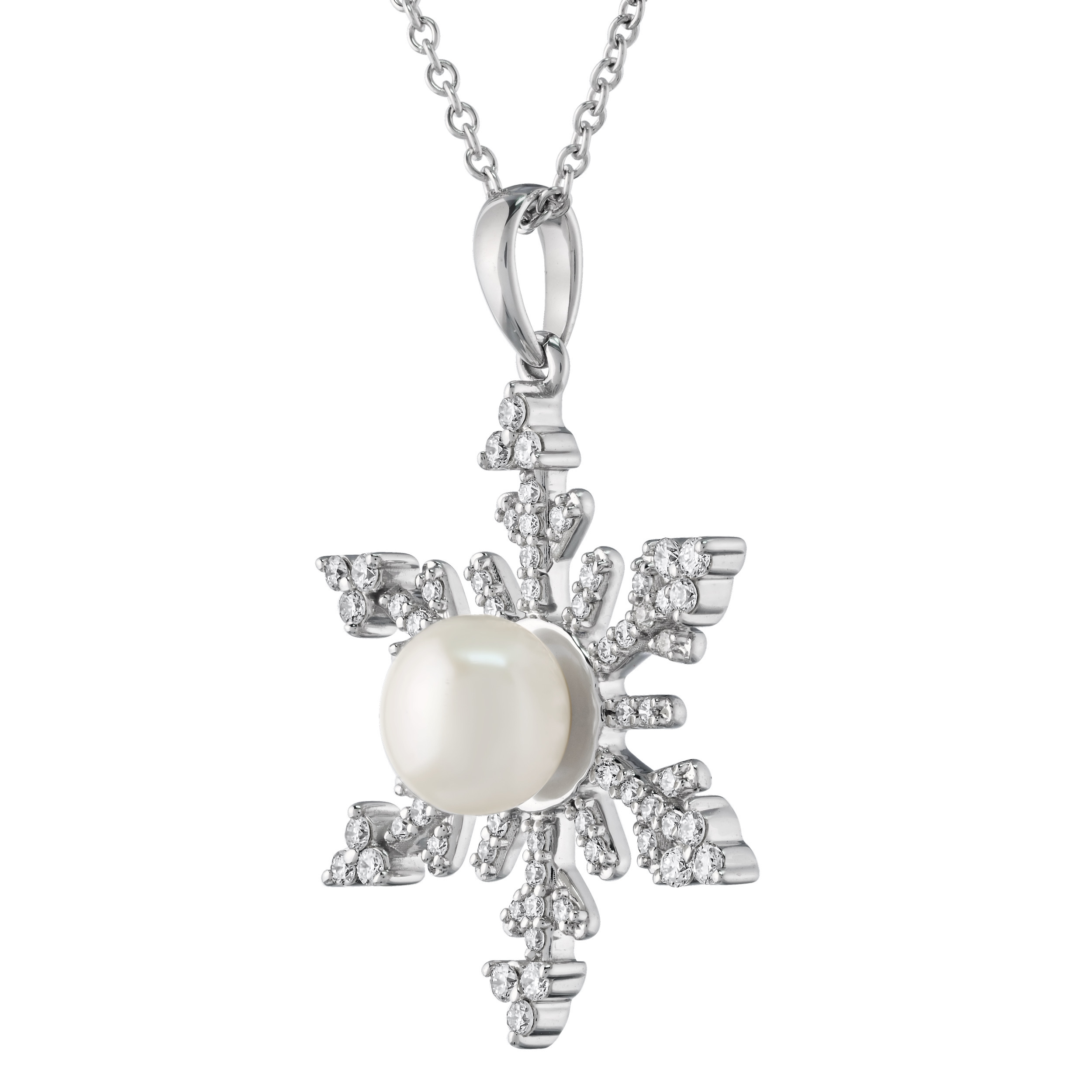 Diamond Frost&trade; 14k White Gold Snowflake with Pearl Center 6MM Pendant Diamond 0.25 Ctw