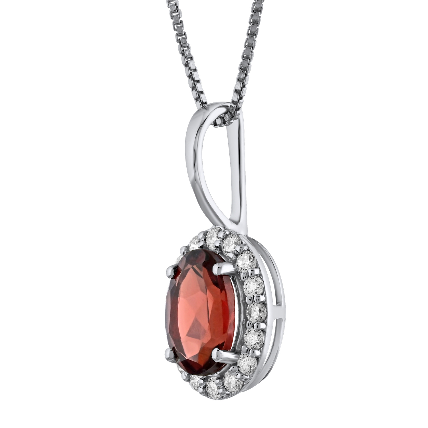 Birthstone Collection 10K White Gold Oval Halo Pendant Diamond and Garnet 0.66 Ctw