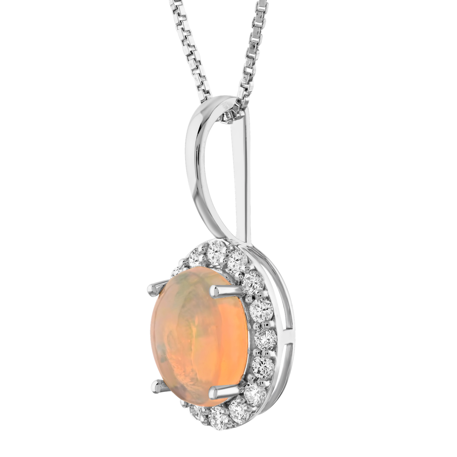 Birthstone Collection 10K White Gold Oval Halo Pendant Diamond and Opal 0.66 Ctw