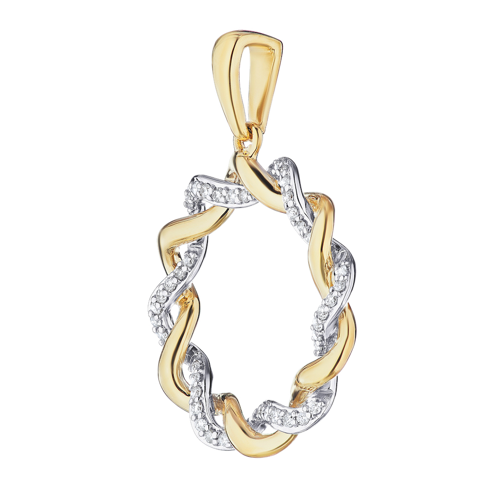 14K White Gold Braided Polished & Pave Circle Diamond Pendant 0.15 Ctw