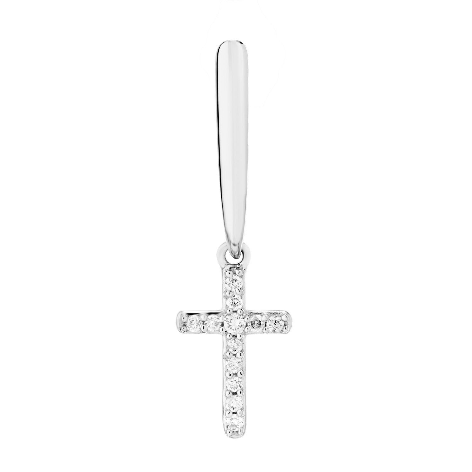 10K White Gold Prong Set Cross Drops on Polished Bar Diamond Earrings 0.10 Ctw