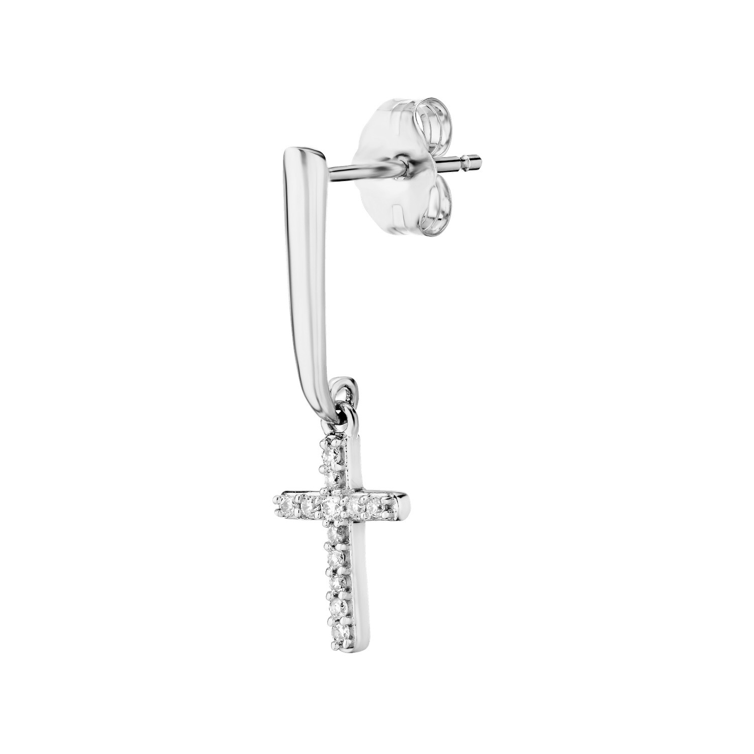 10K White Gold Prong Set Cross Drops on Polished Bar Diamond Earrings 0.10 Ctw