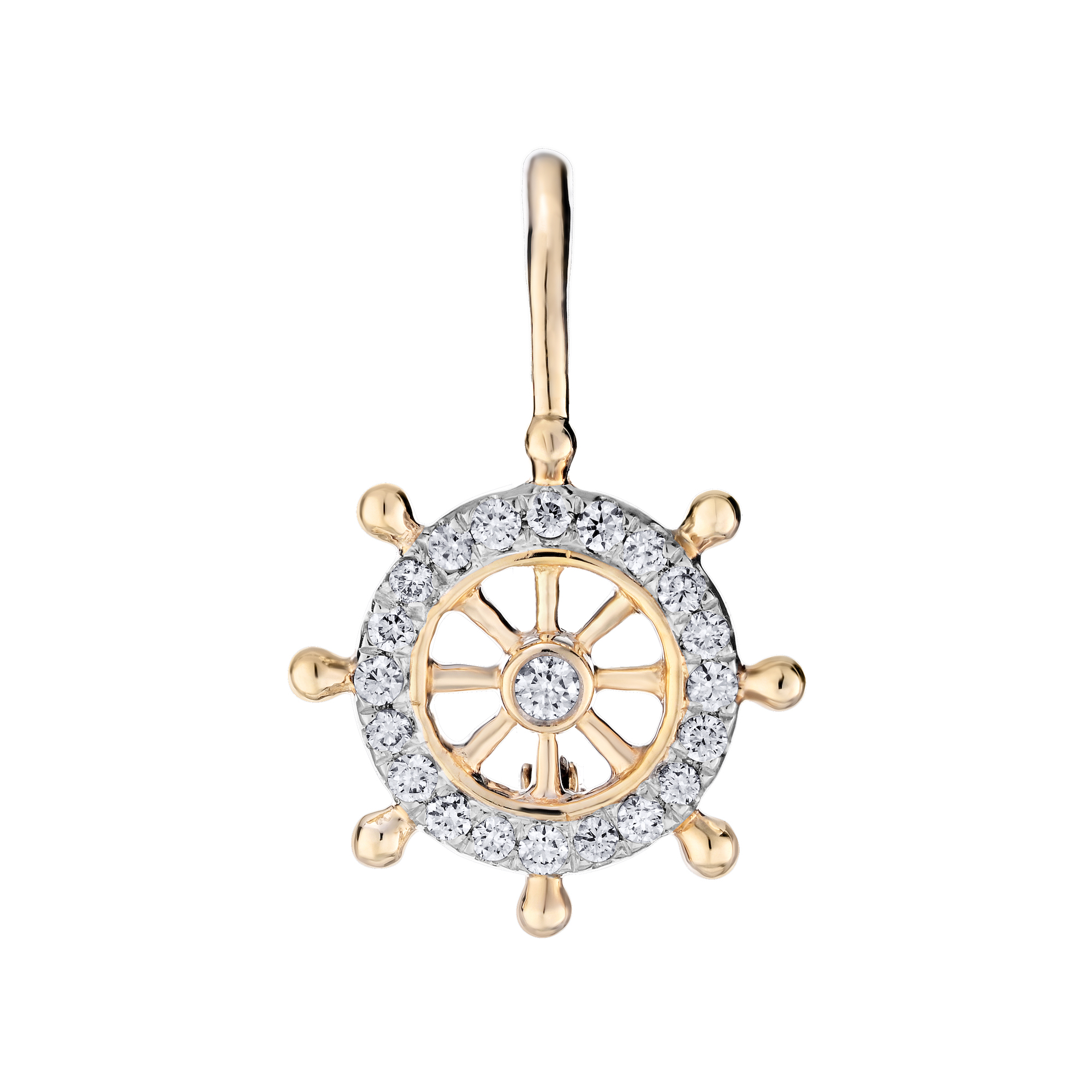 BluSea&trade; 14K Yellow Gold Earrings Ships Wheel Diamond Surround Diamond 0.20 Ctw