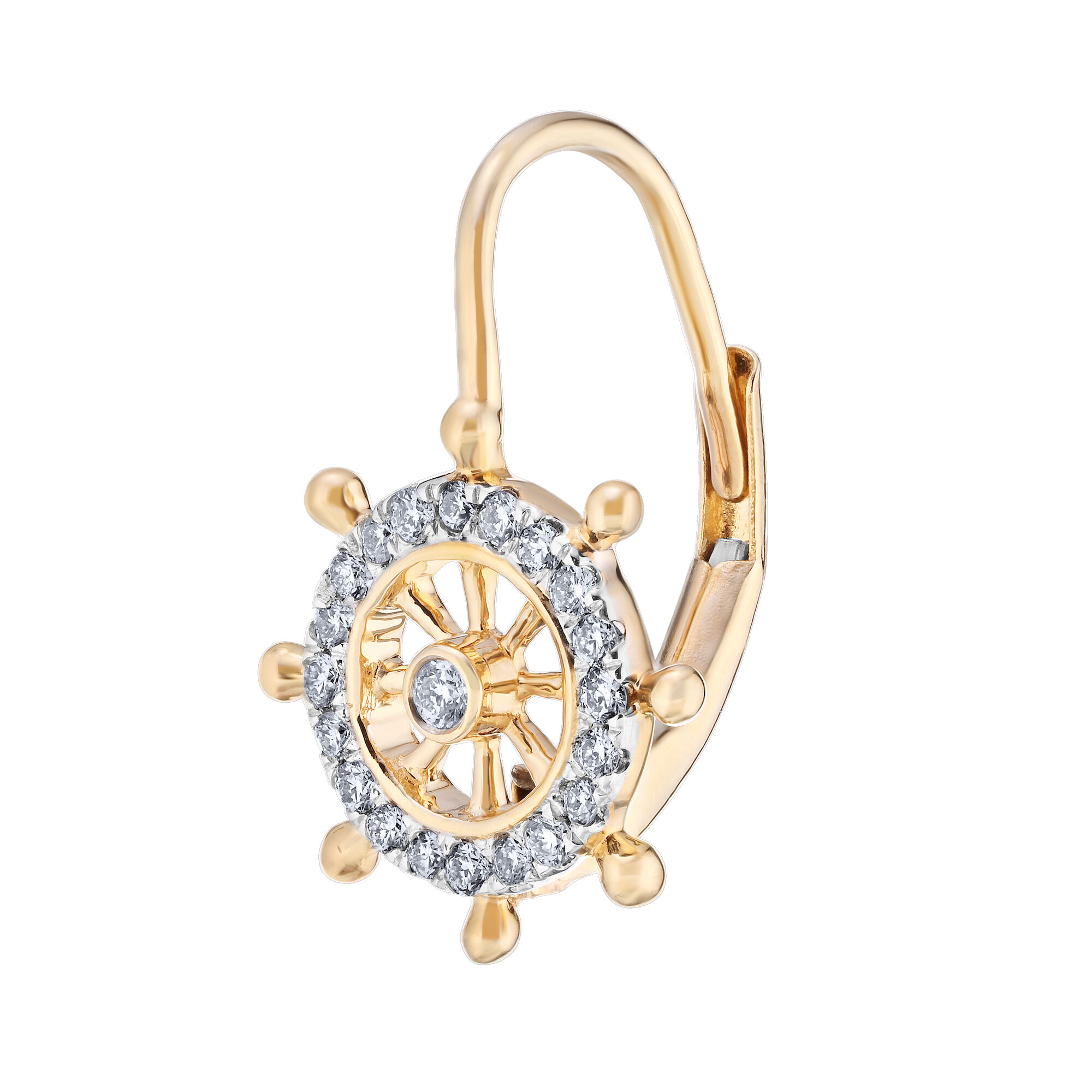 BluSea&trade; 14K Yellow Gold Earrings Ships Wheel Diamond Surround Diamond 0.20 Ctw